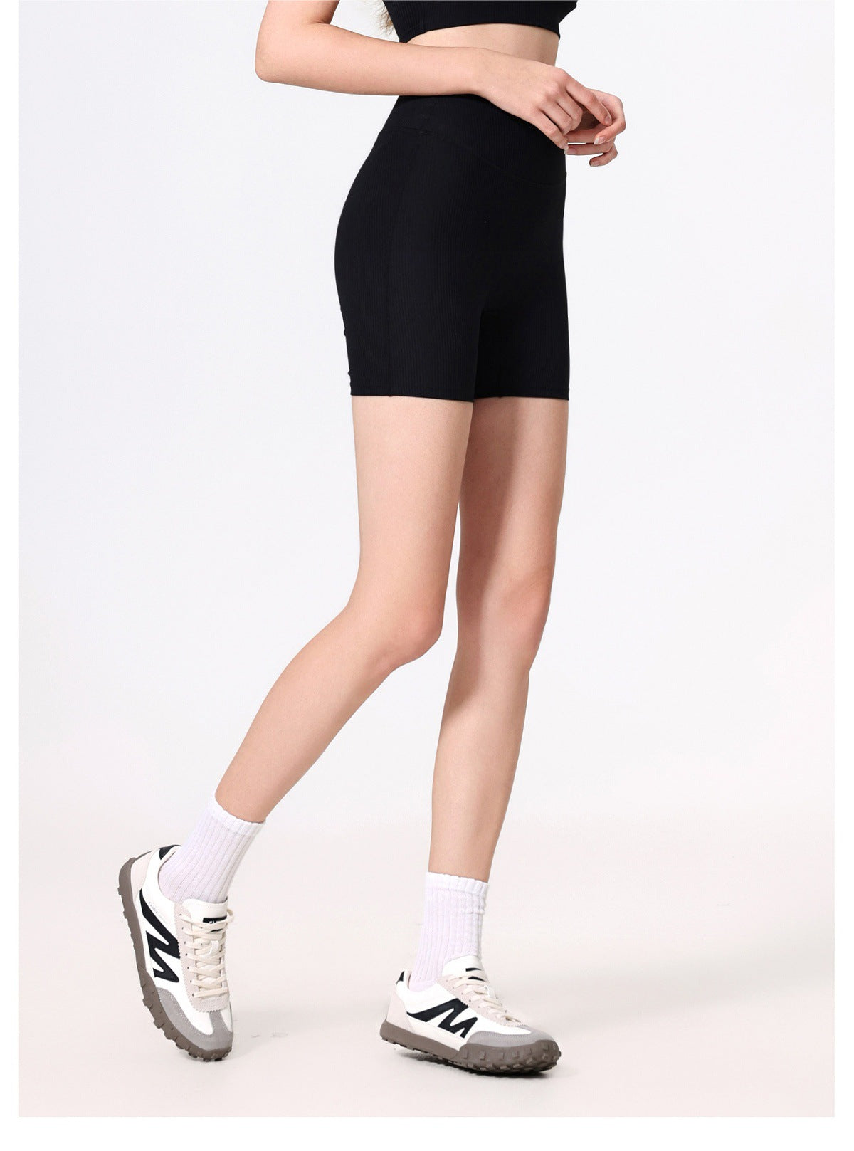 12/2025 fouregg Ribbed Yoga Shorts Peach Lift High-Waisted Gym Biker Shorts YDK5193