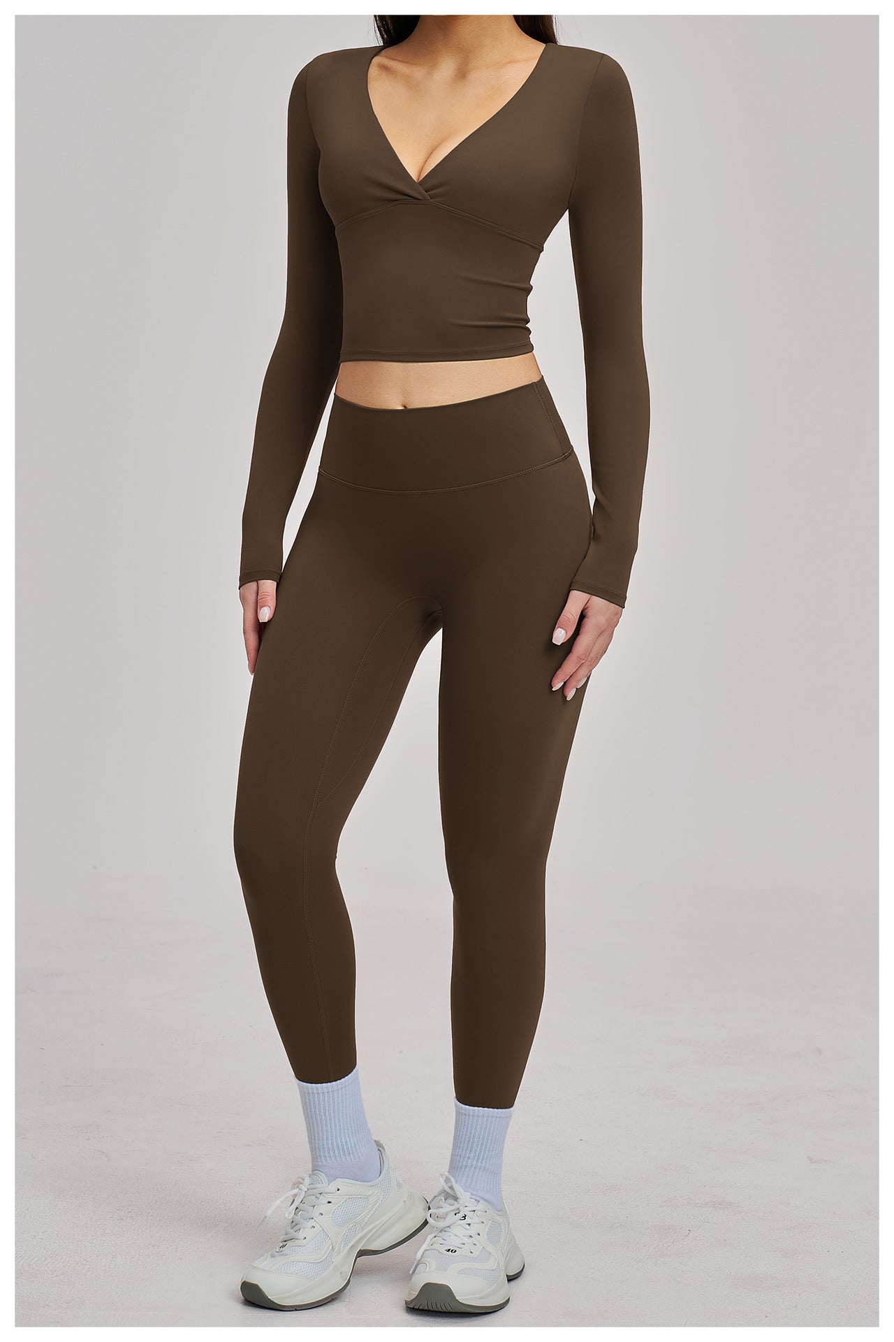 03/2026 European and American style brushed long-sleeved yoga set, sports running fitness set, versatile casual yoga wear 4520