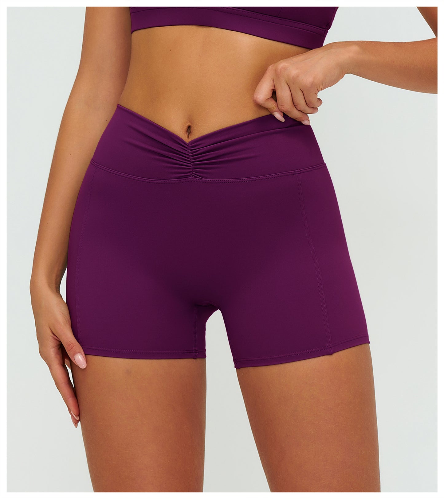 12/2025 Women's high-waisted, brushed yoga shorts with pleats and hip-lifting design, perfect for outdoor running and sports (style number 9313).