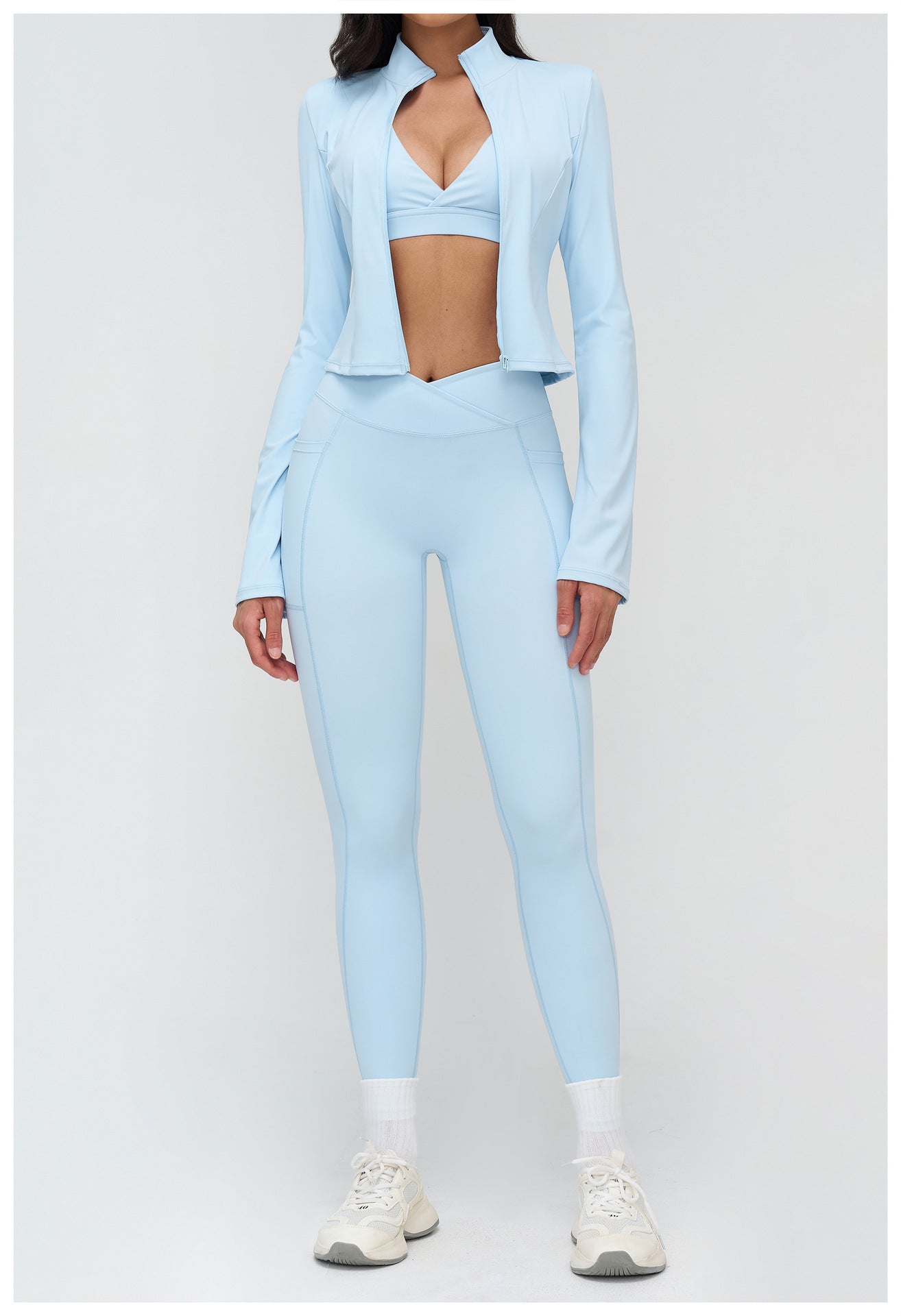 12/2025 Yoga coat, stand-up collar, zipper, flared sleeve, fashionable coat, outdoor running sports top, women 4518