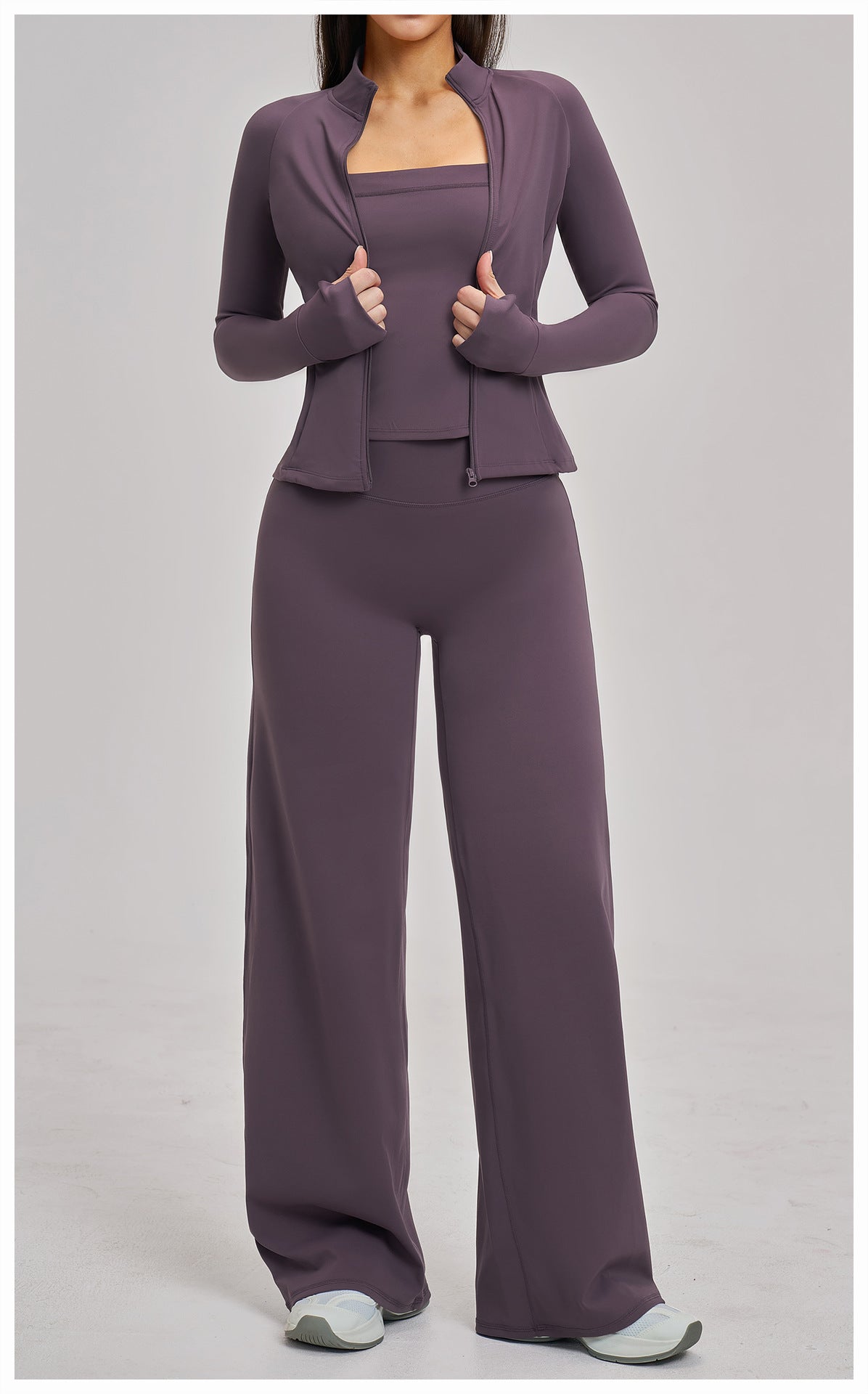 03/2026 Spring quick-drying sportswear set, zip-up casual suit, women's outdoor running and cycling sports three-piece set 4510