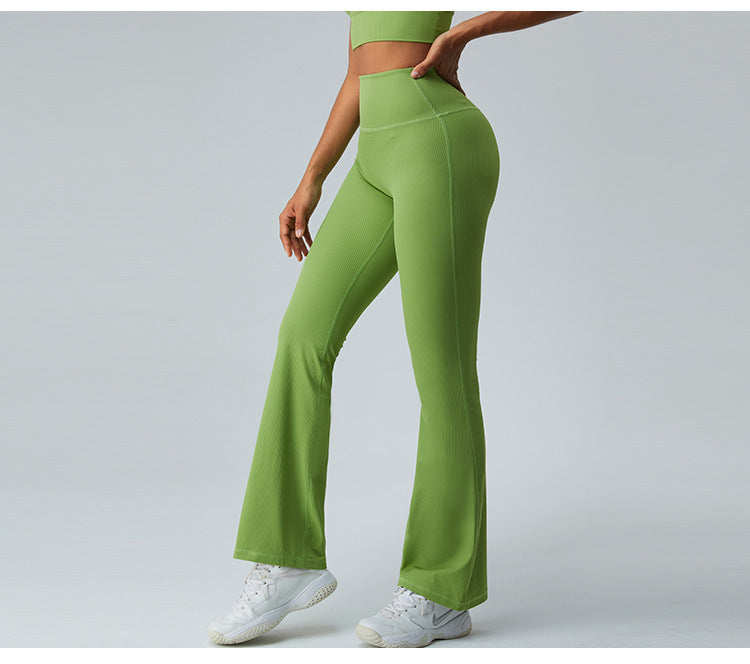 2023.09 ribbed Thread high waist yoga bell-bottom pants for women without T line belly pull-in micro dry sports running fitness pants