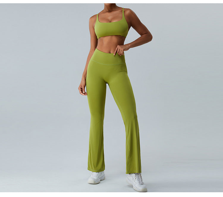 2023.08 Autumn new naked sense of lean speaker yoga pants women micro stretch wide leg pants high waist lift hip outdoor sports fitness pants