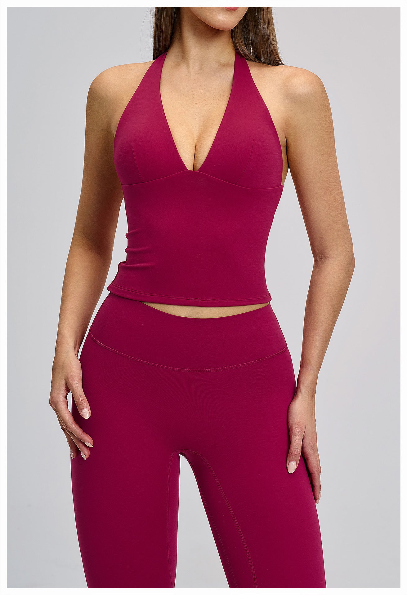 03/2026 V-neck European and American style yoga vest with padded chest, high elasticity, hollow design, outdoor beautiful back, fitness sports vest for women, 4201