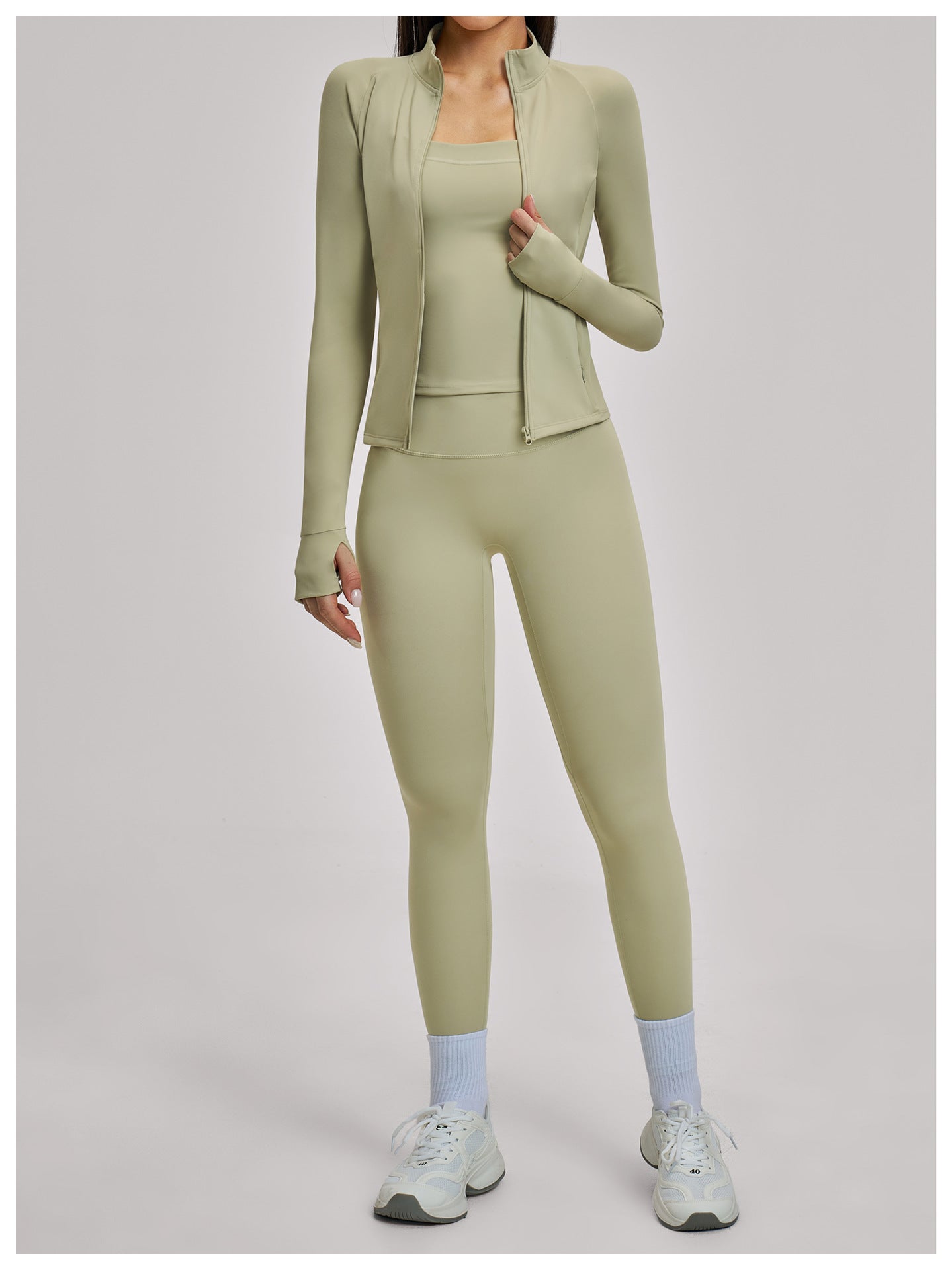 03/2026 Women's outdoor cycling and running sports three-piece set with brushed zipper, 4520