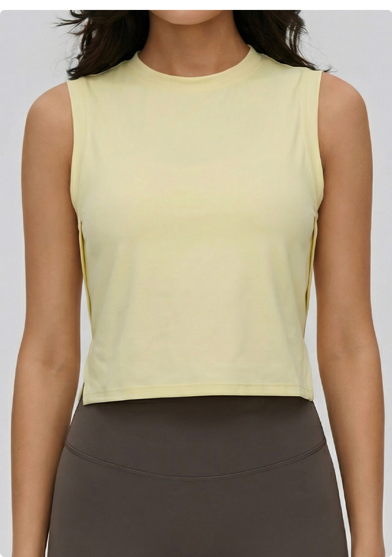 03/2026 fouregg Sleeveless yoga vest for women, cropped, loose-fitting, lightweight, breathable, casual yoga wear.