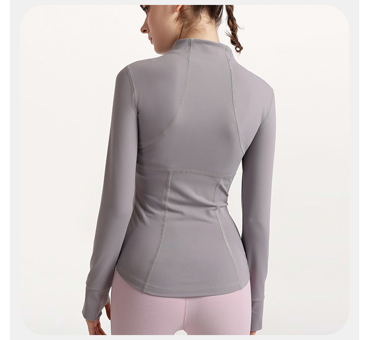 2023.08 Yoga clothing stand-up collar cardigan zipper sports jacket women's tight-fitting running quick-drying long-sleeved fitness clothing jacket jacket autumn