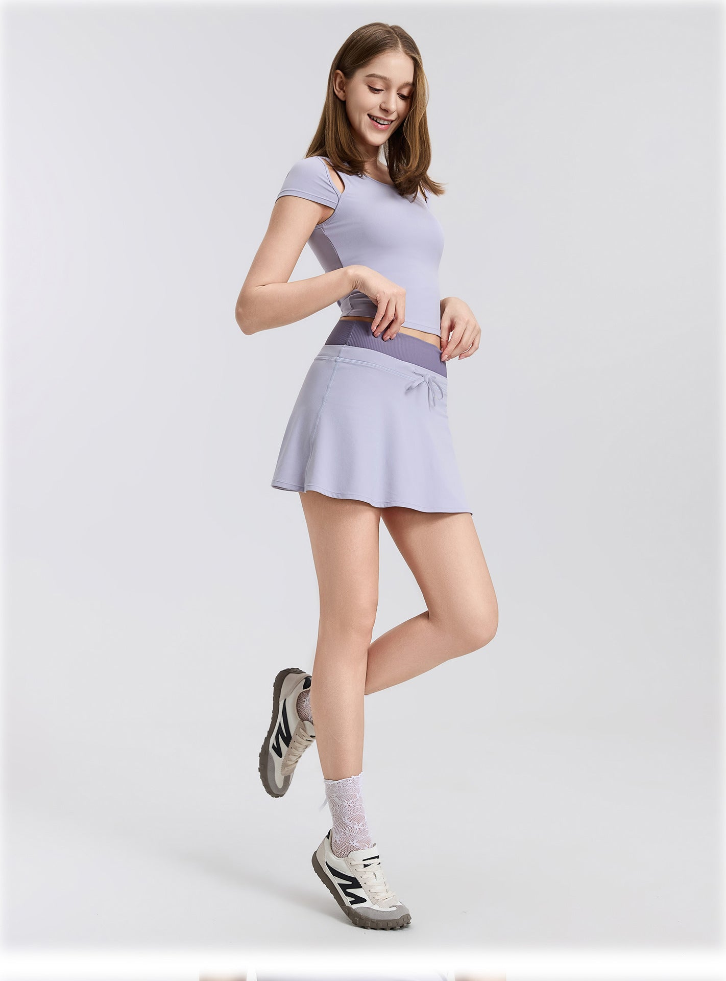 03/2026 Minifalda deportiva de secado rápido con doble cintura, minifalda de yoga elástica acanalada de corte A, minifalda de tenis deportiva antiexposición