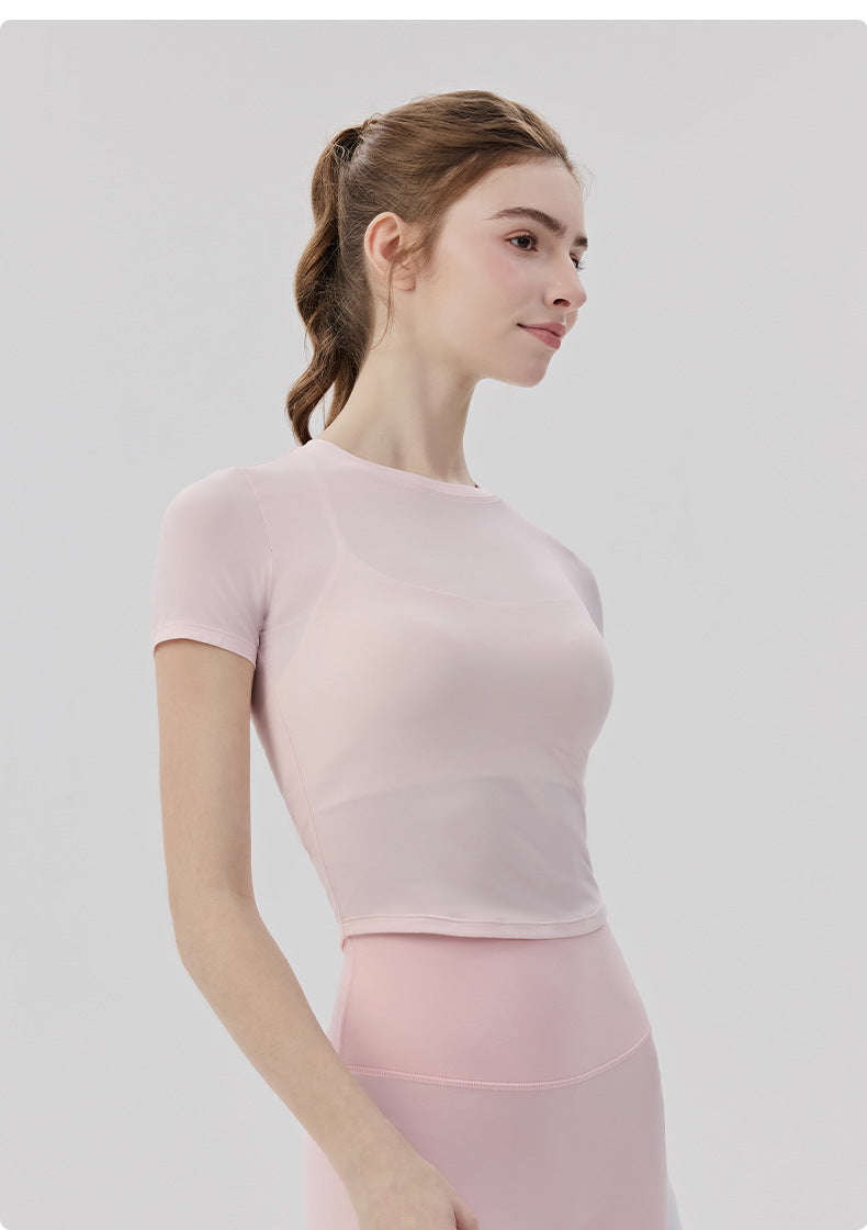 01/2026 Pilates Yoga Short-Sleeve Round Neck Fitted Slimming Sports T-Shirt Lightweight Comfortable Fitness Top