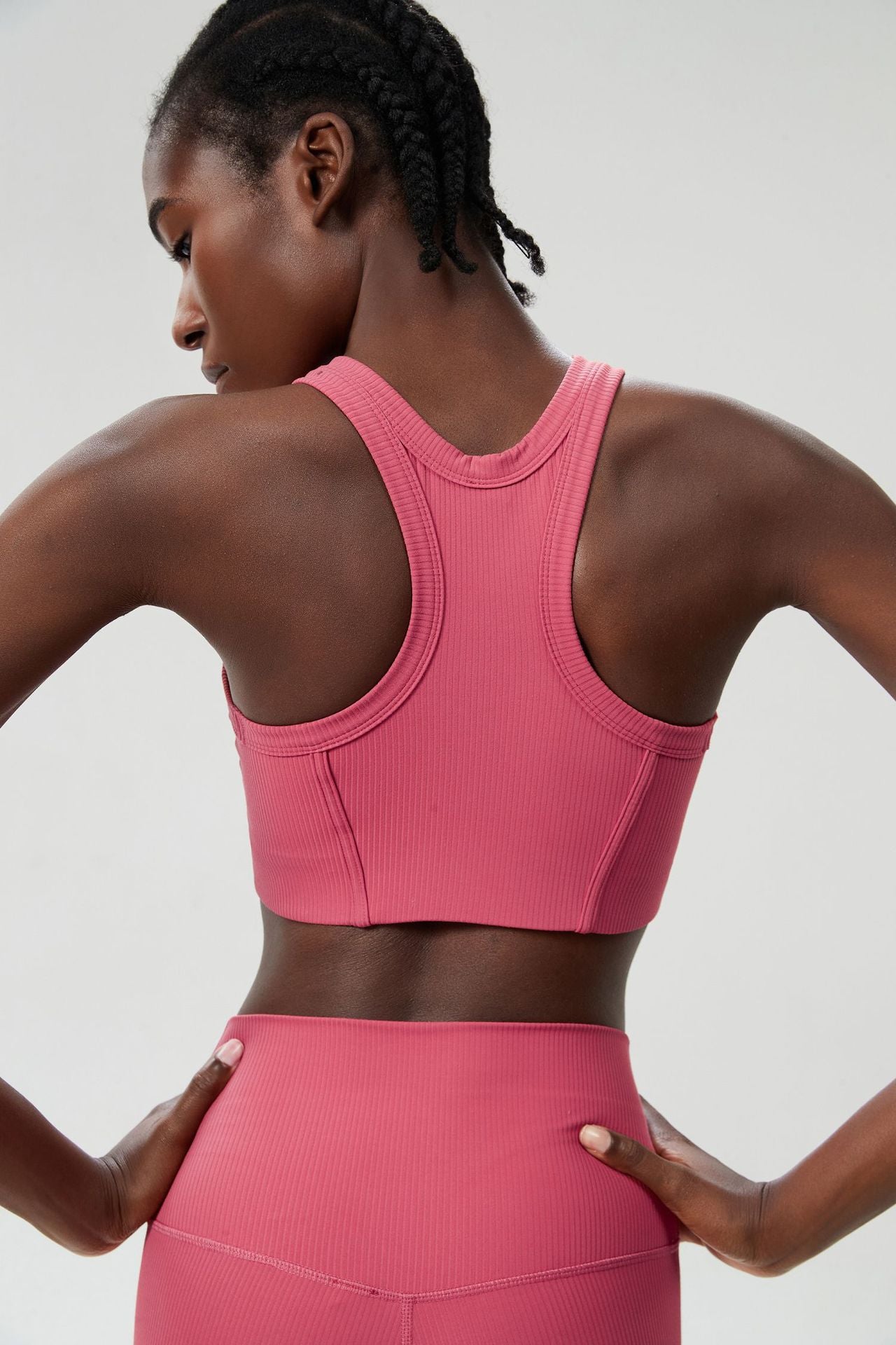 04/2024 ribbed High neck willow strip fan round oxygen cup sports bra women's long yoga fitness vest running bra
