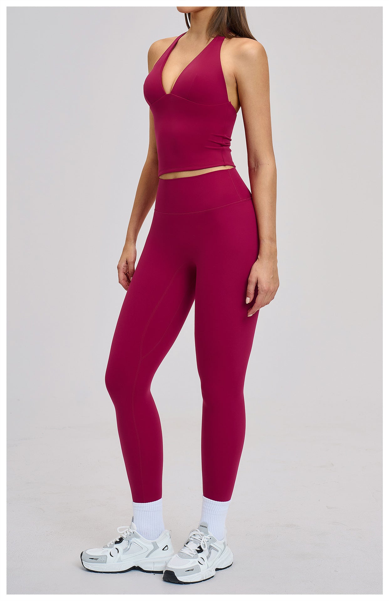 03/2026 Spring European and American style outdoor sports fitness set, brushed tight-fitting yoga wear, halter neck and beautiful back yoga set 4201