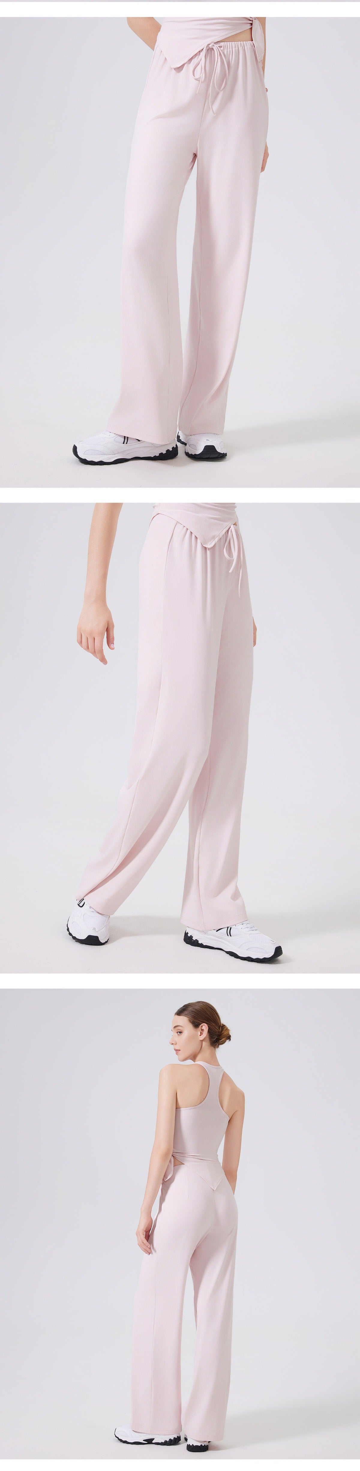 08/2025 High-waisted, hip-lifting, loose-fitting straight-leg trousers for women, featuring a nude look, perfect for running, slimming, fitness, and casual yoga.
