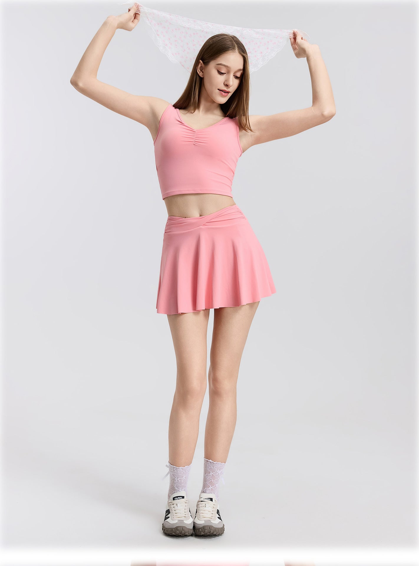 03/2026 High-waisted knotted running sports skirt, women's two-piece design, anti-exposure tennis skirt, fitness pants, yoga skirt