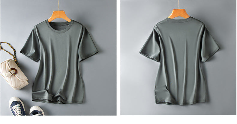 Short-sleeved t-shirt women's mulberry silk round neck bottoming shirt 2023 summer white all-match short half-sleeve ice-like top