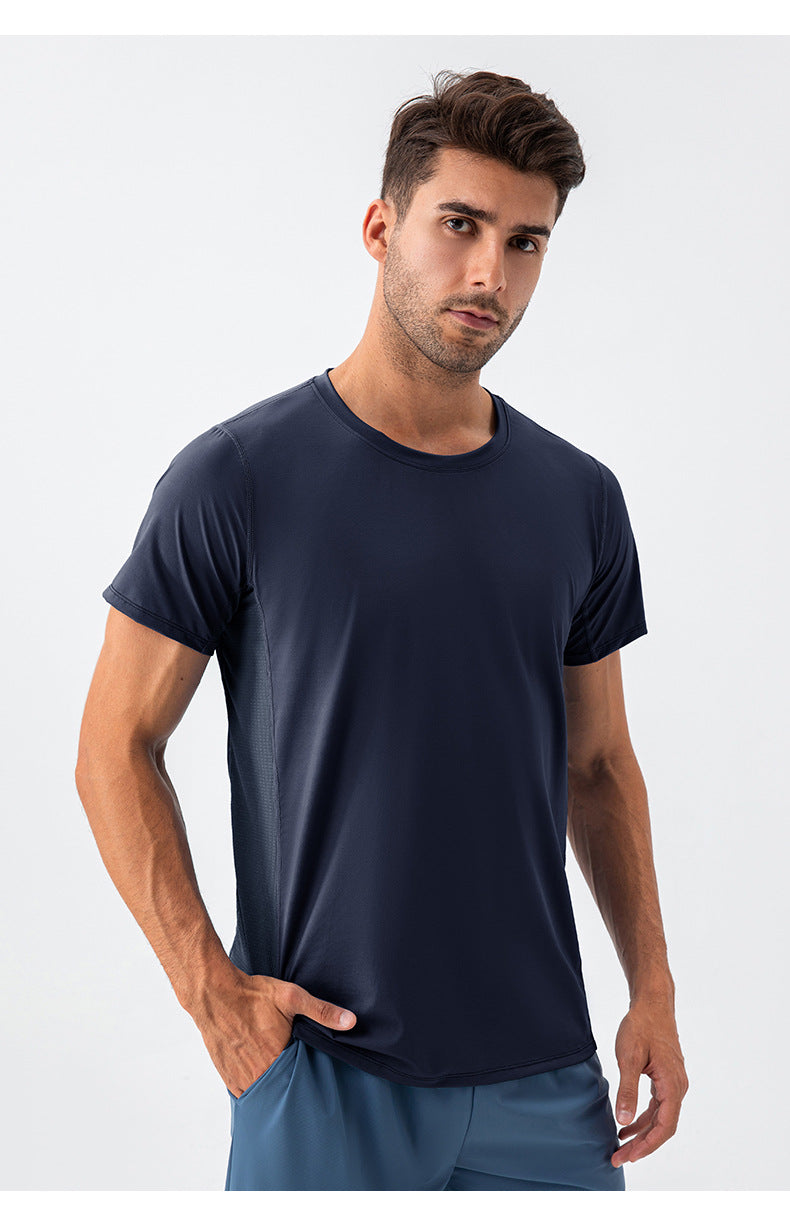 FOUREGG 23.07 Men's cool fitness short-sleeved mesh mesh breathable quick-drying sports T-shirt round neck loose running training top 31225