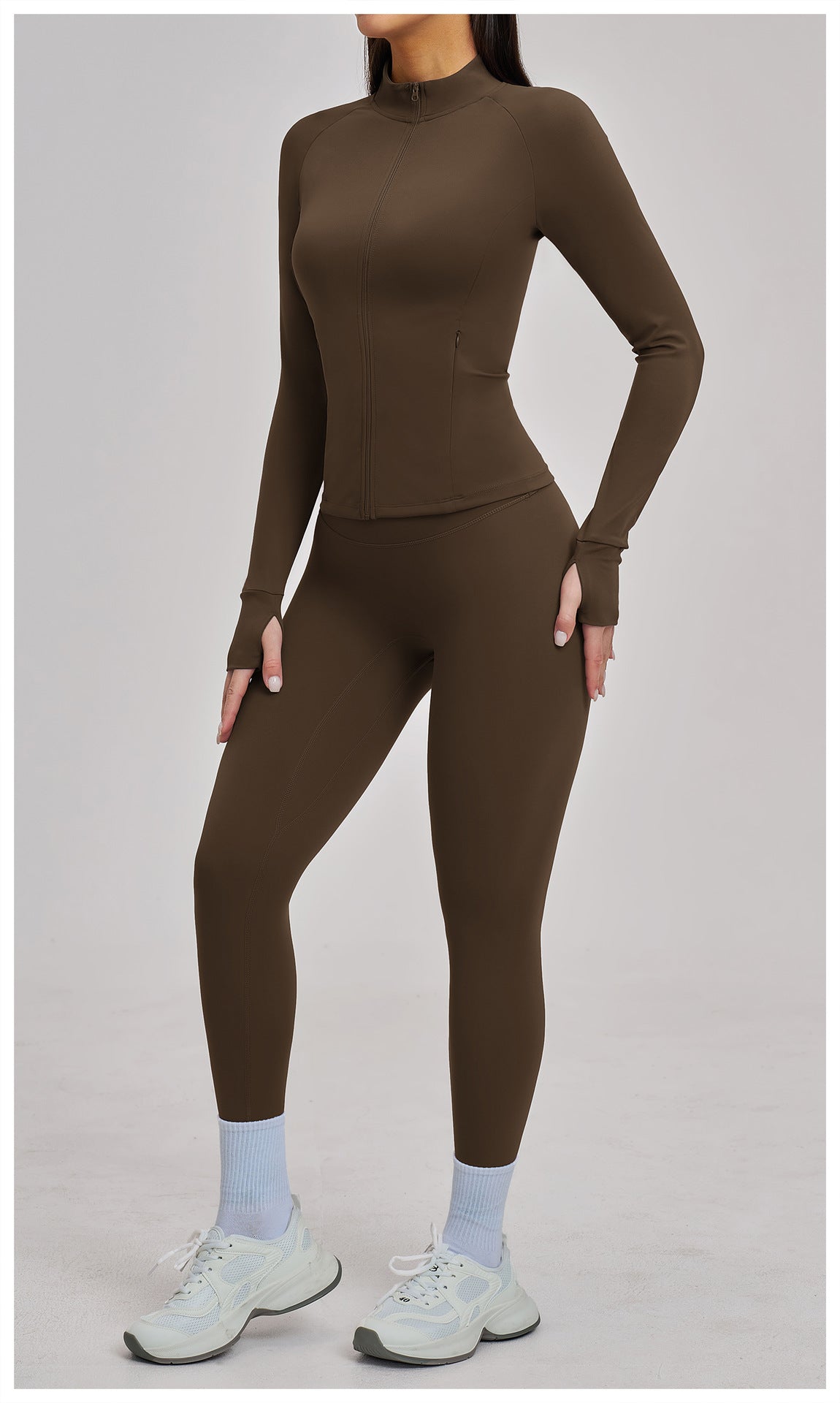 03/2026 Women's Zipper Casual Yoga Set, Brushed Outdoor Cycling Running Sports Fitness Set 4510