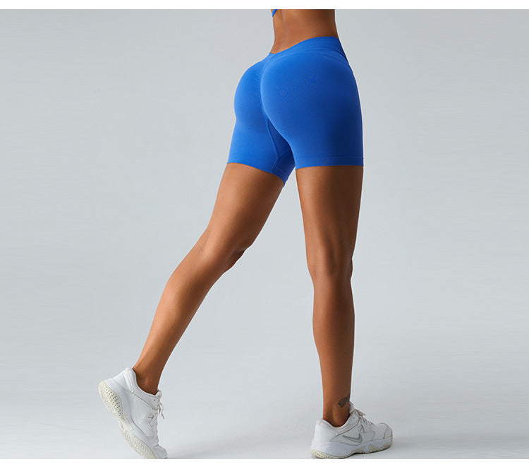 2023.09 Yoga shorts Women's V-waist peach butt lift seamless fitness pants wear tight abdominal compression sports shorts