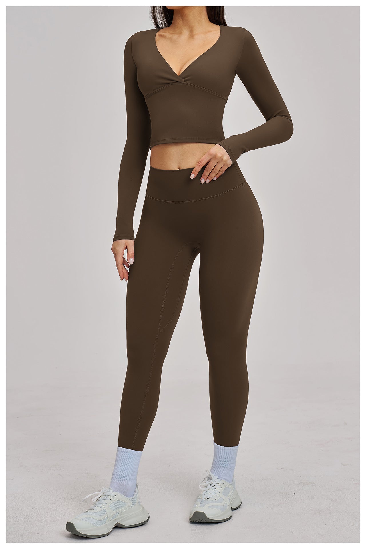 03/2026 European and American style brushed long-sleeved yoga set, sports running fitness set, versatile casual yoga wear 4520