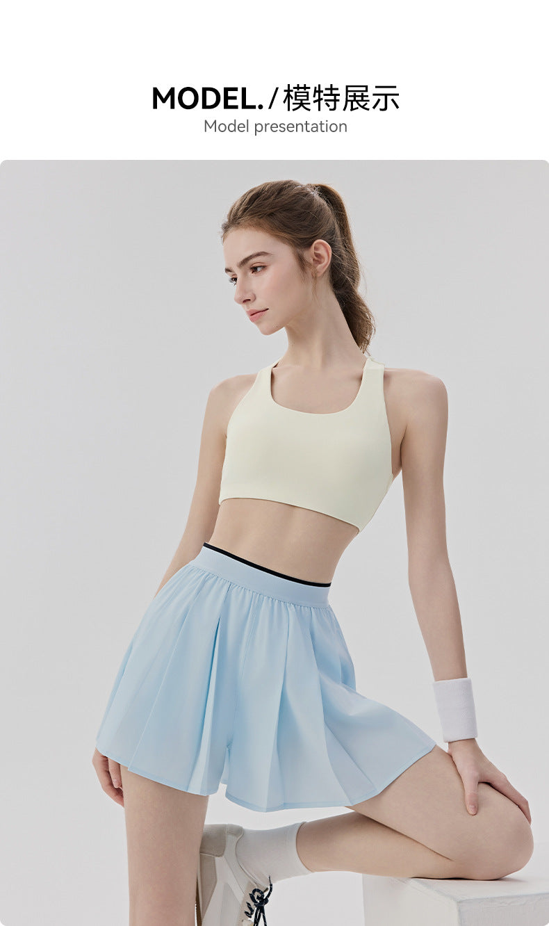 01/2026 Loose-fitting yoga shorts/pants, one-piece design, anti-exposure sports shorts, women's Pilates pleated skirt/pants with pockets