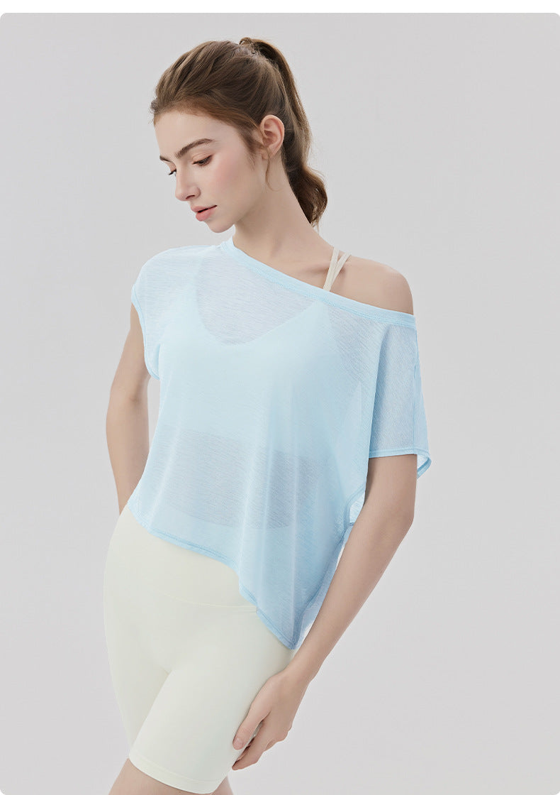 02/2026 Top de yoga holgado para mujer con escote simple, apto para dos usos, camiseta de manga corta casual y deportiva, top de fitness ligero y transpirable para exteriores