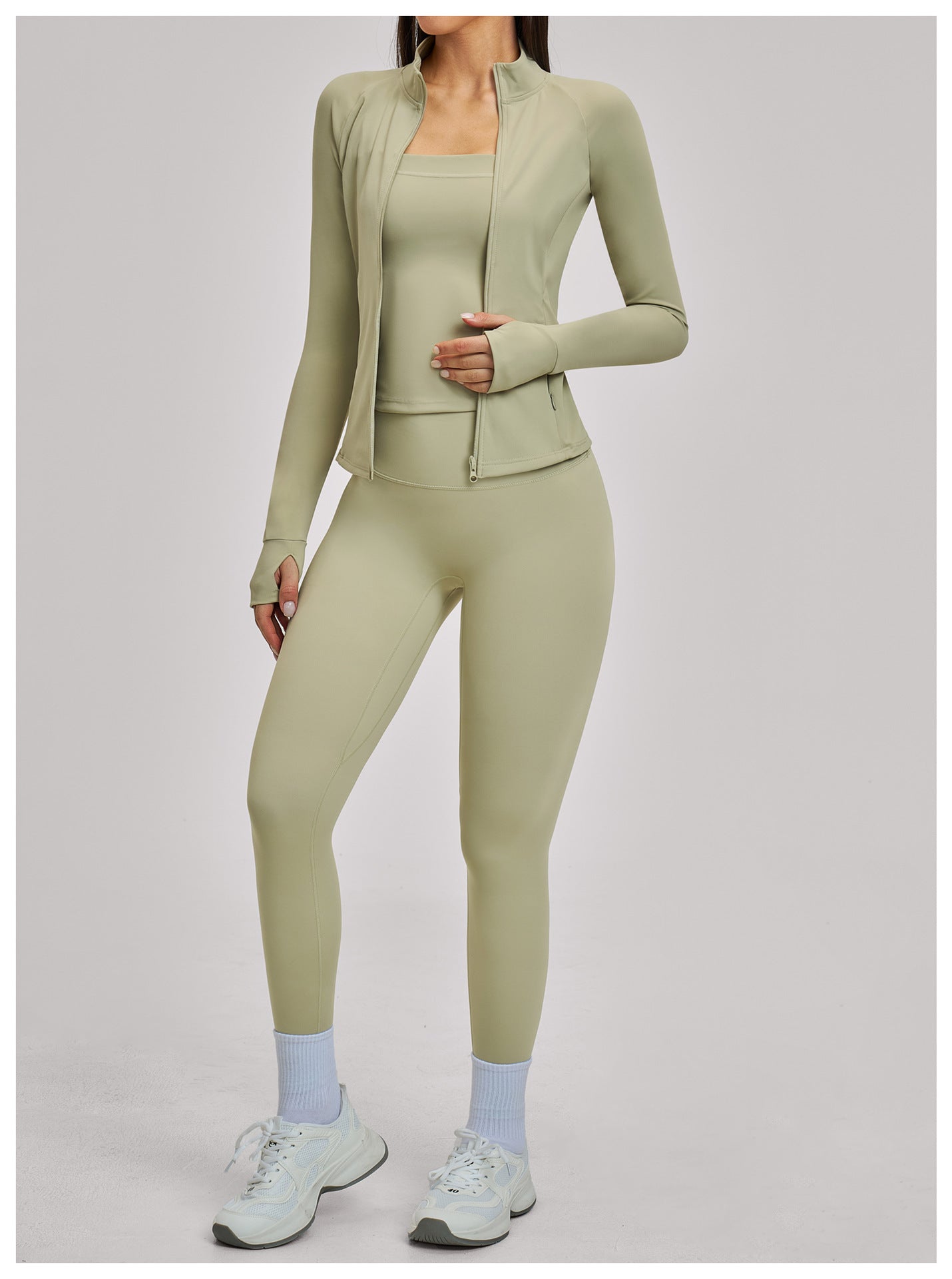 03/2026 Women's outdoor cycling and running sports three-piece set with brushed zipper, 4520