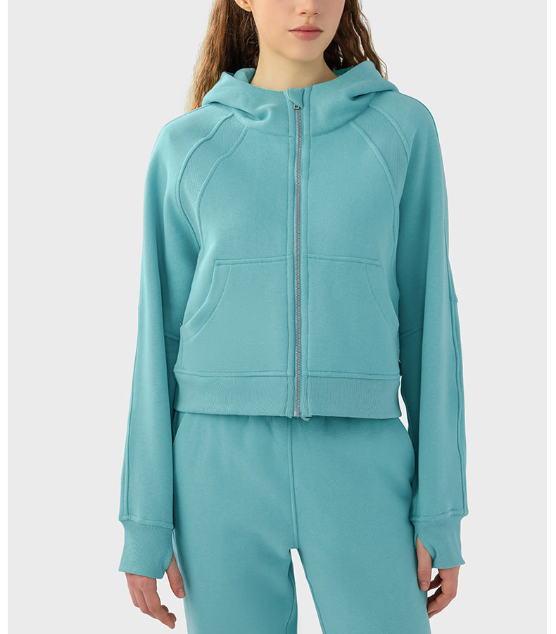 2023.09 SCA Autumn Winter warm with velvet zipper hooded sports coat loose yoga casual fashion all-in-one hoodie