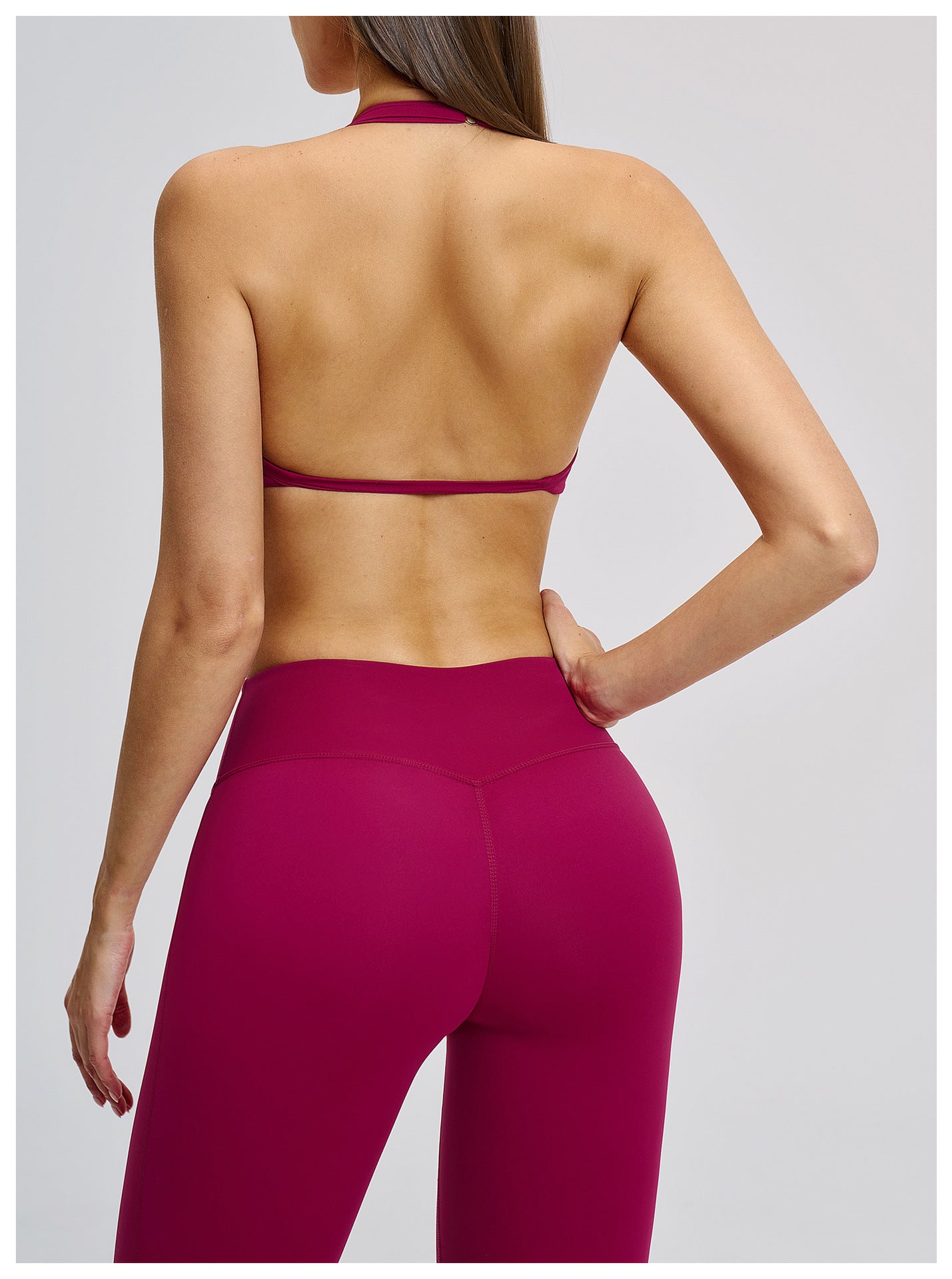 02/2026 Brushed halter neck sports bra with open back, yoga underwear, sports running fitness bra 4201