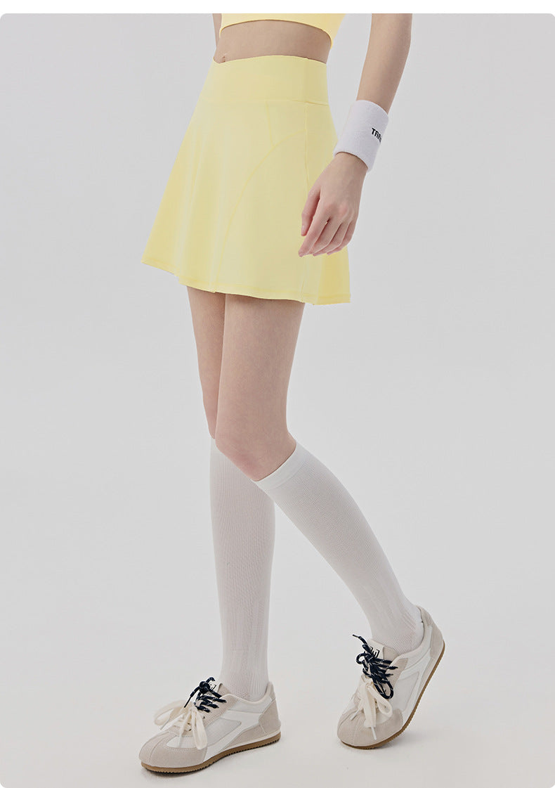01/2026 Cool-feel sports mini skirt for women, two-piece design, anti-exposure yoga mini skirt, outdoor casual sun protection, tennis skirt with pockets.