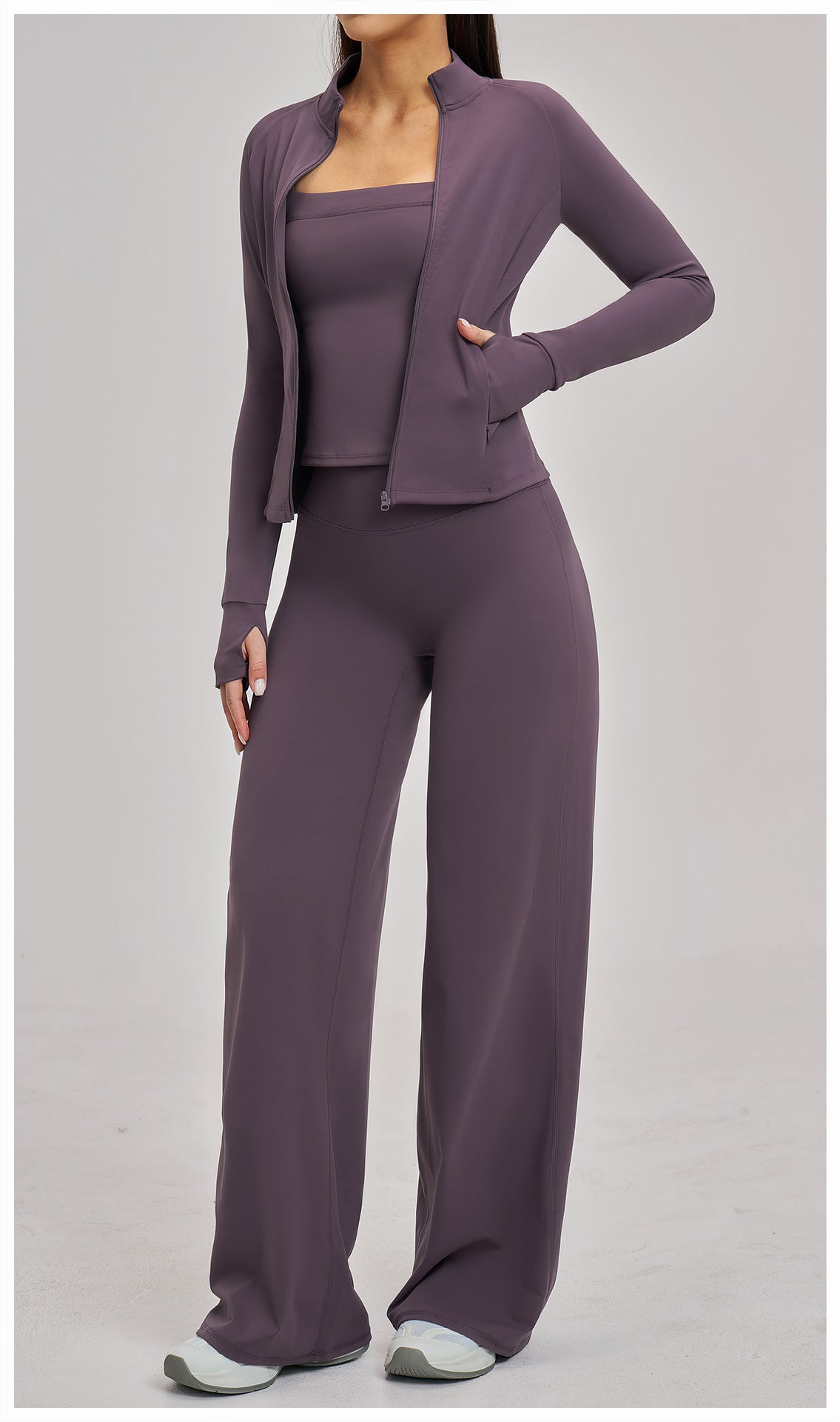 03/2026 Spring quick-drying sportswear set, zip-up casual suit, women's outdoor running and cycling sports three-piece set 4510