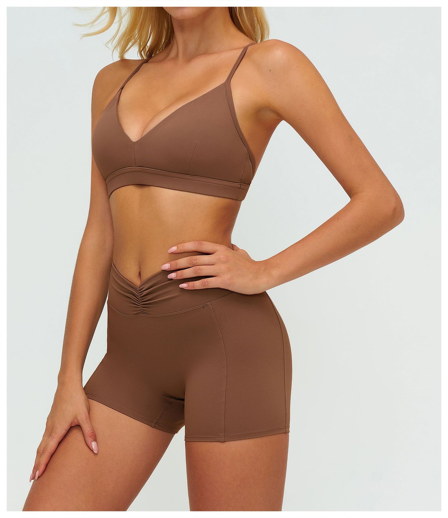 12/2025 Sujetador de yoga con cuello en V cepillado y espalda en forma de Y, sujetador deportivo ajustable, sujetador deportivo para fitness y correr 9313 -
