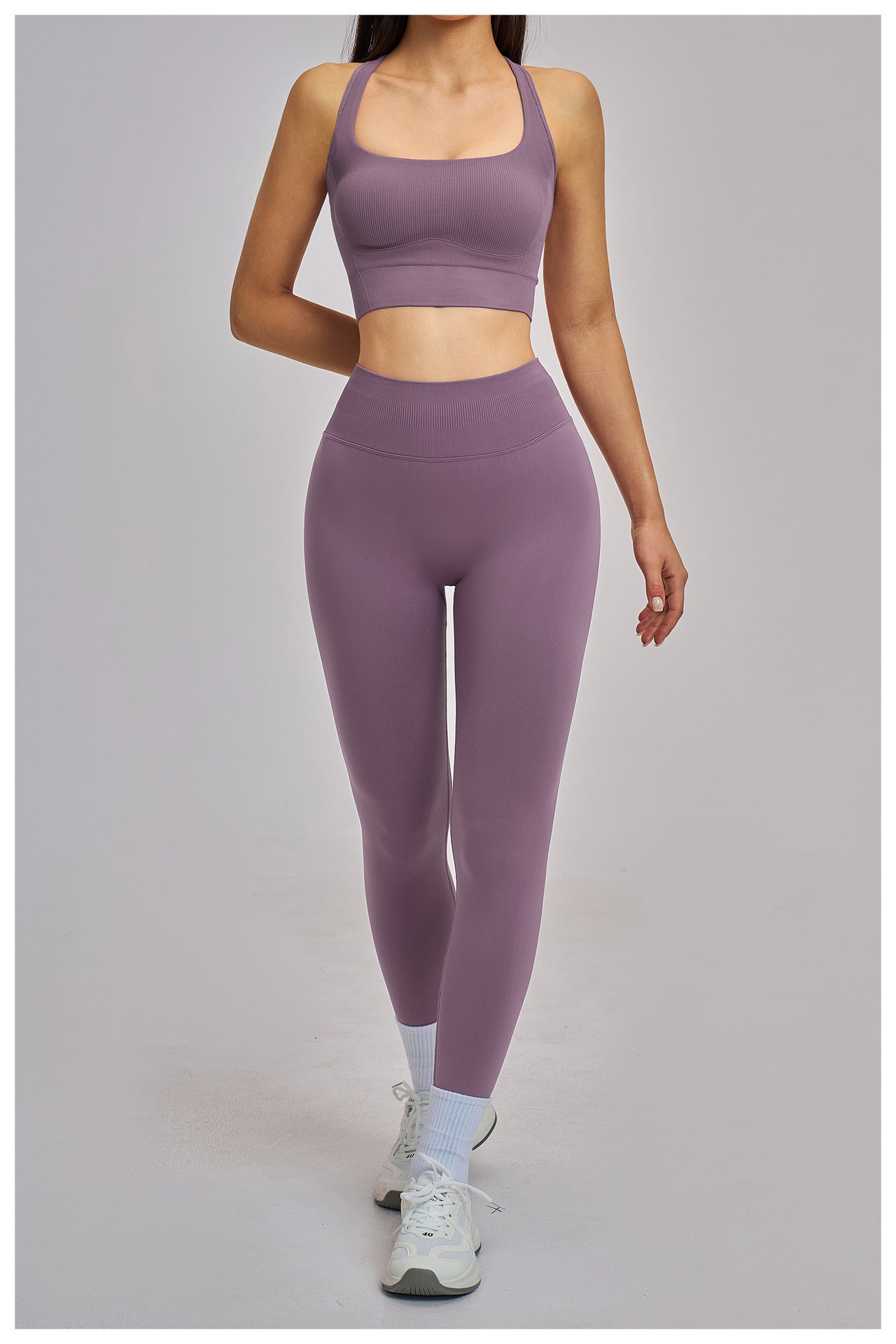 03/2026 Wholesale FOUREGG #5518 Seamless Yoga Set, Racerback Fitted Fitness Suit, High Elastic Running Sports Set for Women, 5518