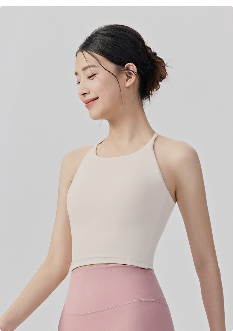 01/2026 Women's sweat-wicking, quick-drying yoga vest with bra pads to support underarm fat, fitness top with openwork design and beautiful back, Pilates sports vest.