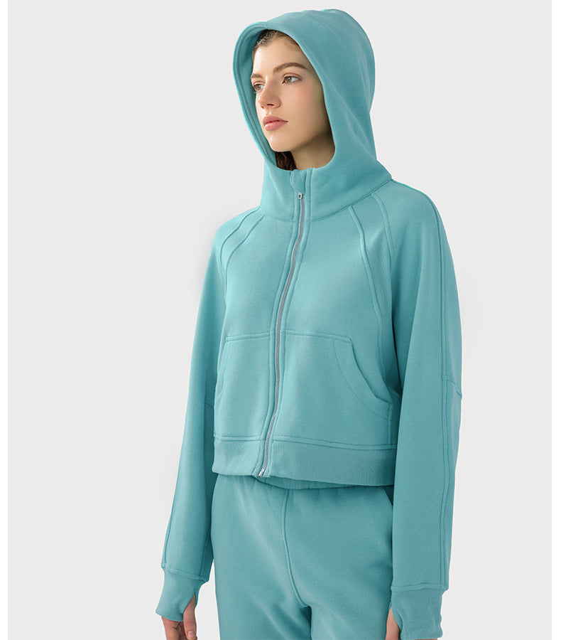 2023.09 SCA Autumn Winter warm with velvet zipper hooded sports coat loose yoga casual fashion all-in-one hoodie