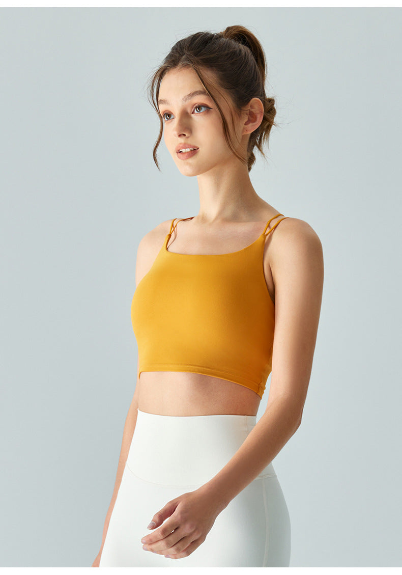 Double straps sports underwear female x-shaped cross beautiful back vest with chest pad fitness quick-drying top