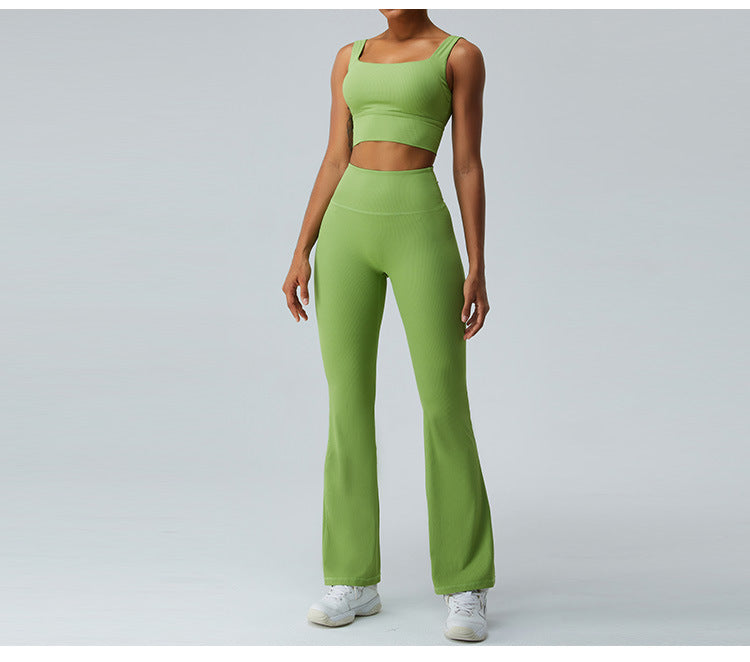 2023.09 ribbed Thread high waist yoga bell-bottom pants for women without T line belly pull-in micro dry sports running fitness pants