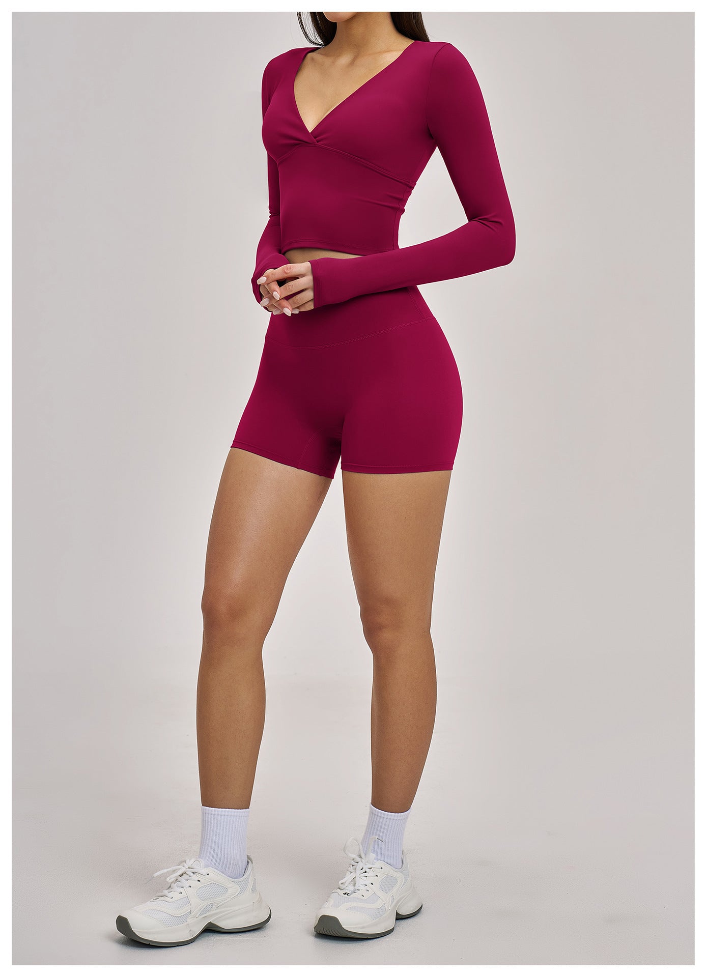 03/2026 European and American style long-sleeved yoga suit, sports running halter neck fitness suit, brushed backless yoga wear 4520