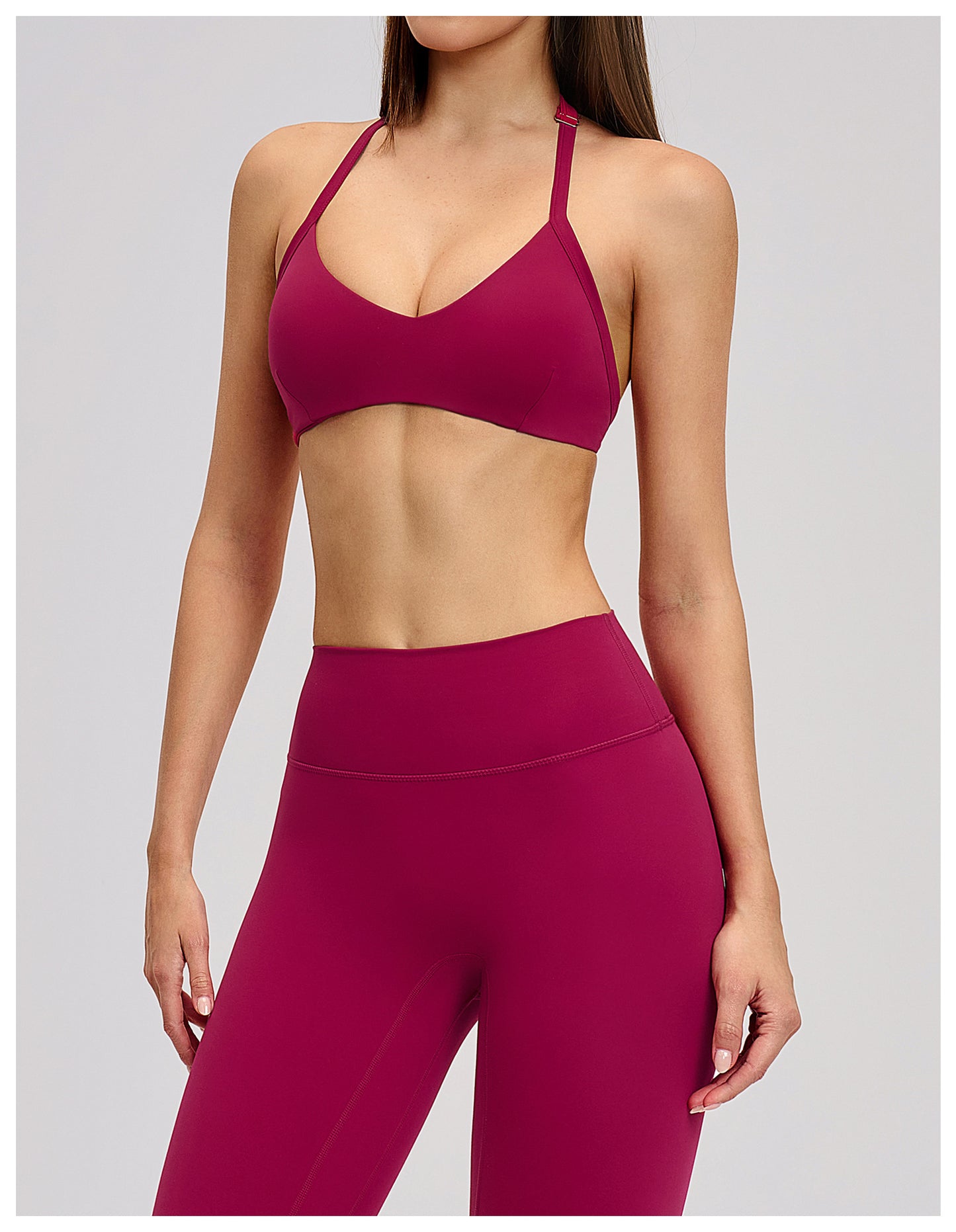 02/2026 Brushed halter neck sports bra with open back, yoga underwear, sports running fitness bra 4201