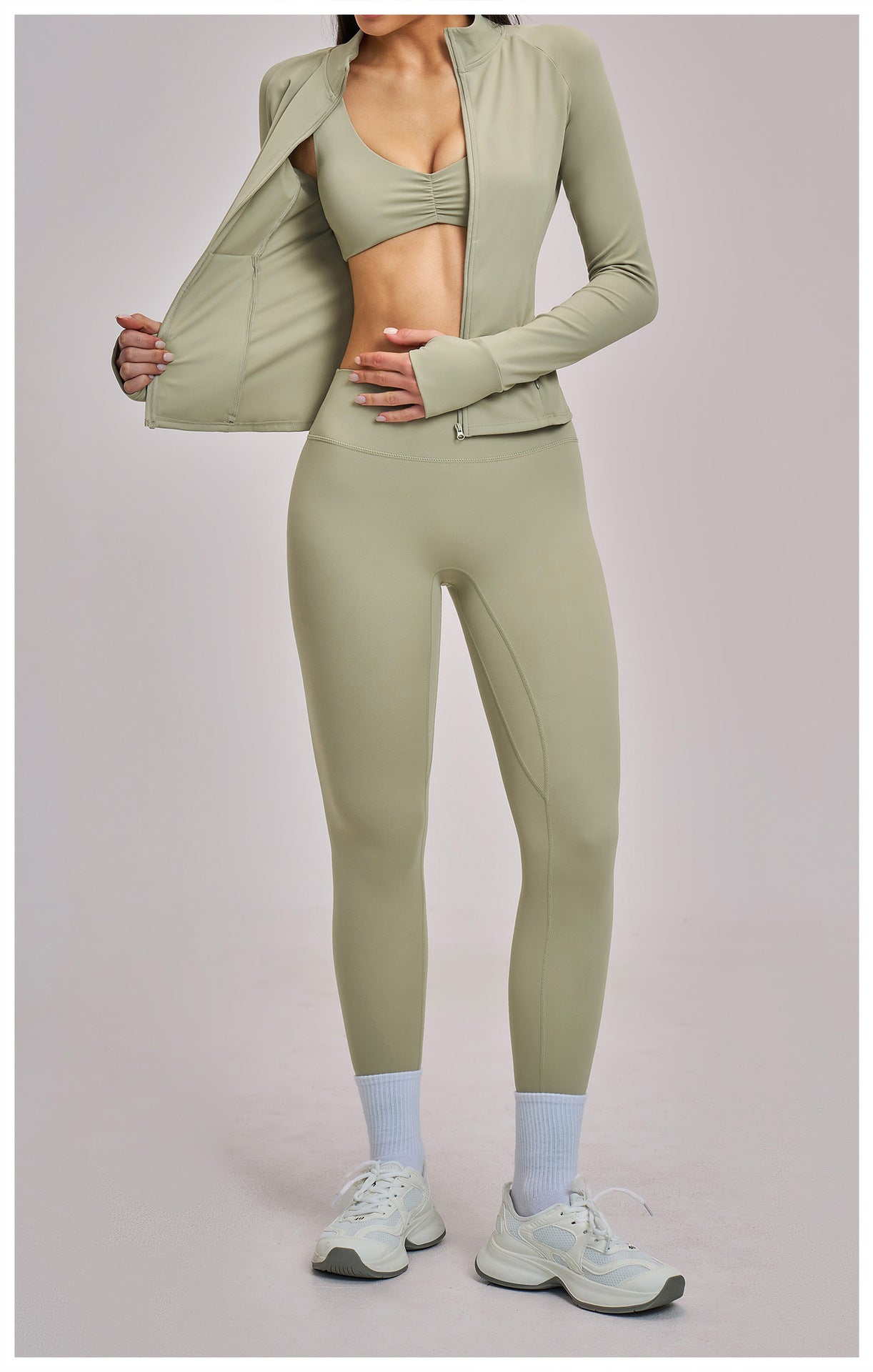 03/2026 Conjunto deportivo con cremallera acanalada - Conjunto casual para mujer - Ciclismo al aire libre, running y triatlón de fitness 4510