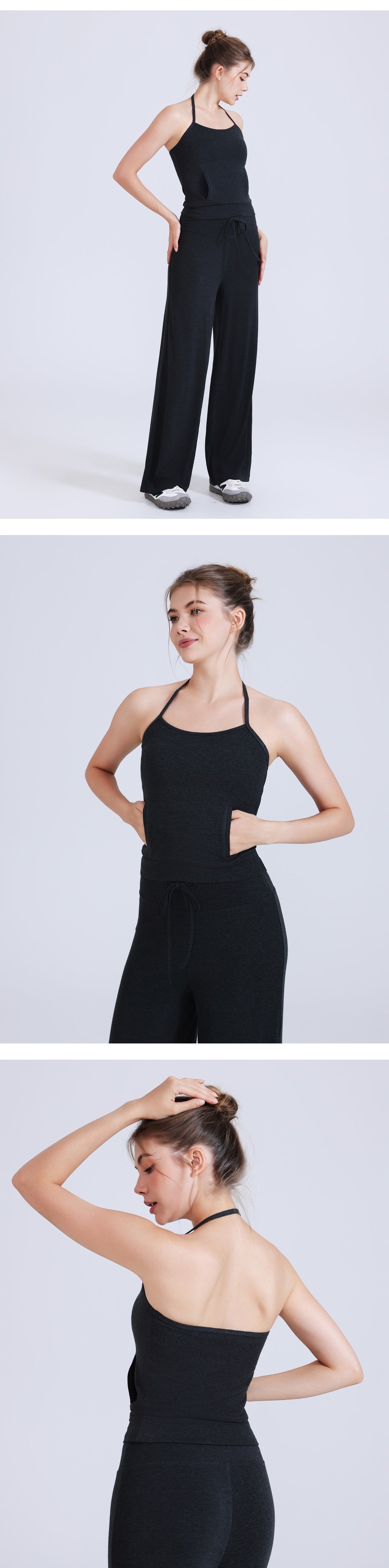 11/2025 Halter neck long pocket bra yoga vest women's sports bra inner wear beautiful back support cup fitness bra