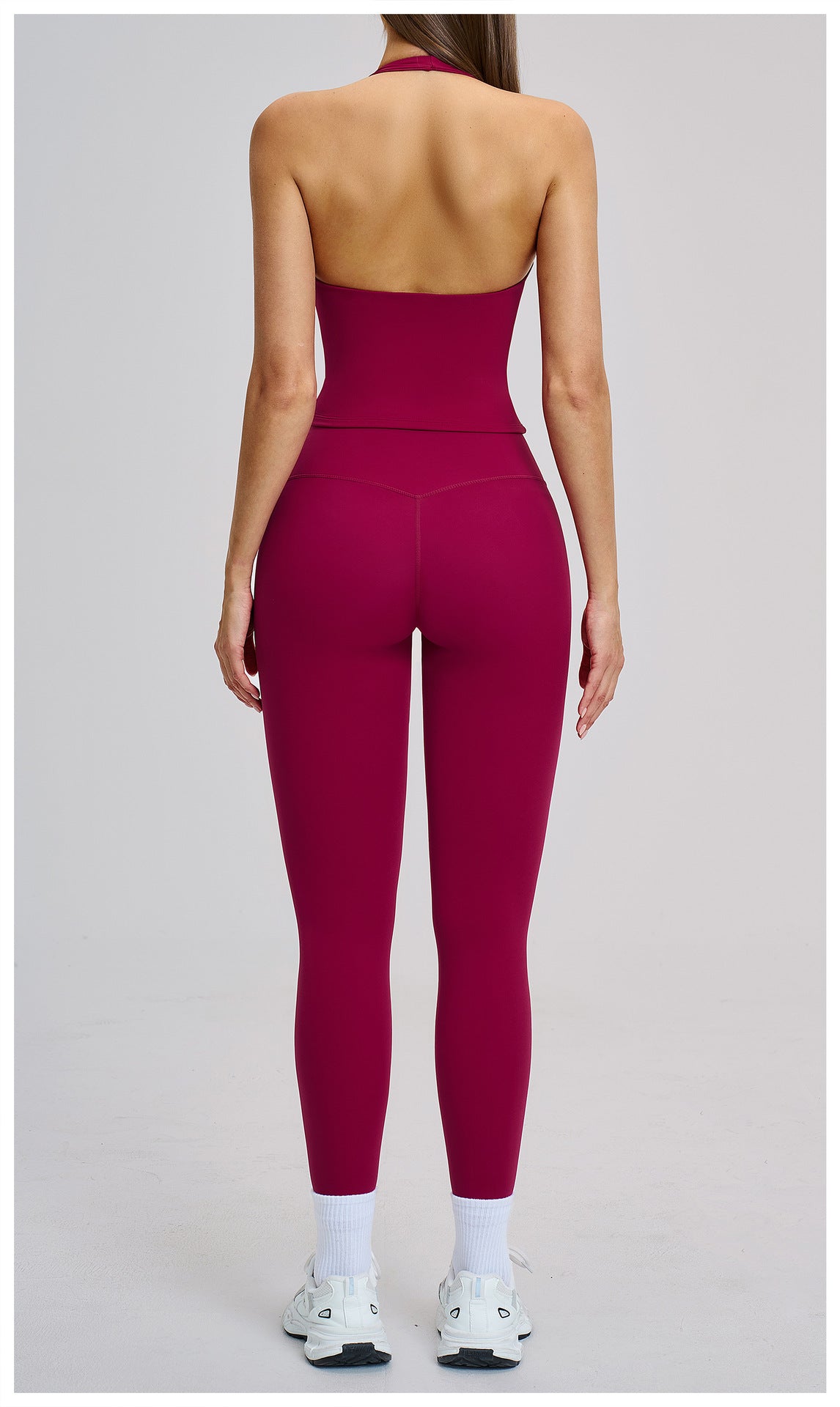 03/2026 Spring European and American style outdoor sports fitness set, brushed tight-fitting yoga wear, halter neck and beautiful back yoga set 4201