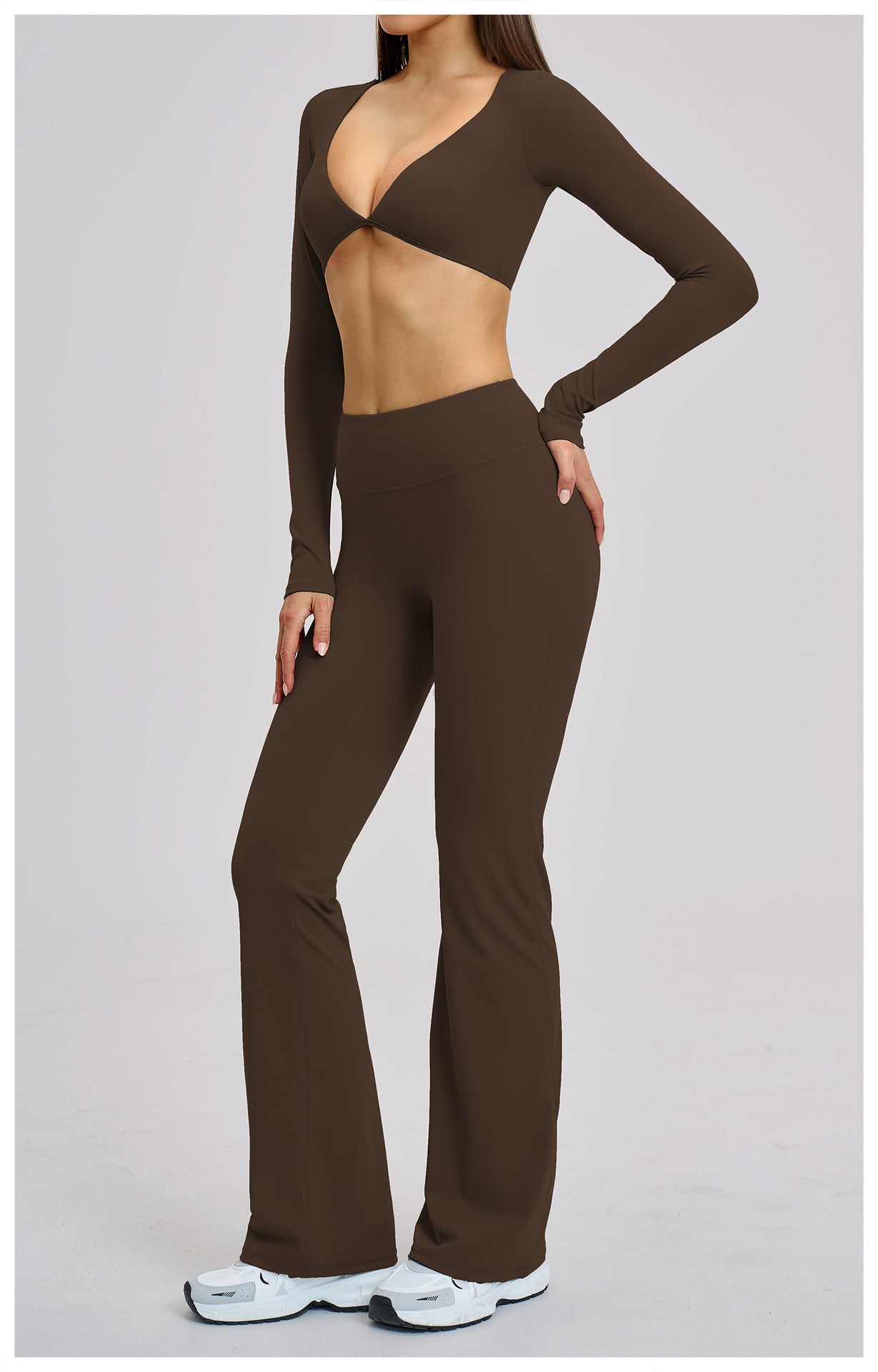03/2026 Brushed Micro-flare Yoga Set, European and American Style Sports Running Fitness Set, Halter Neck Yoga Suit 4201