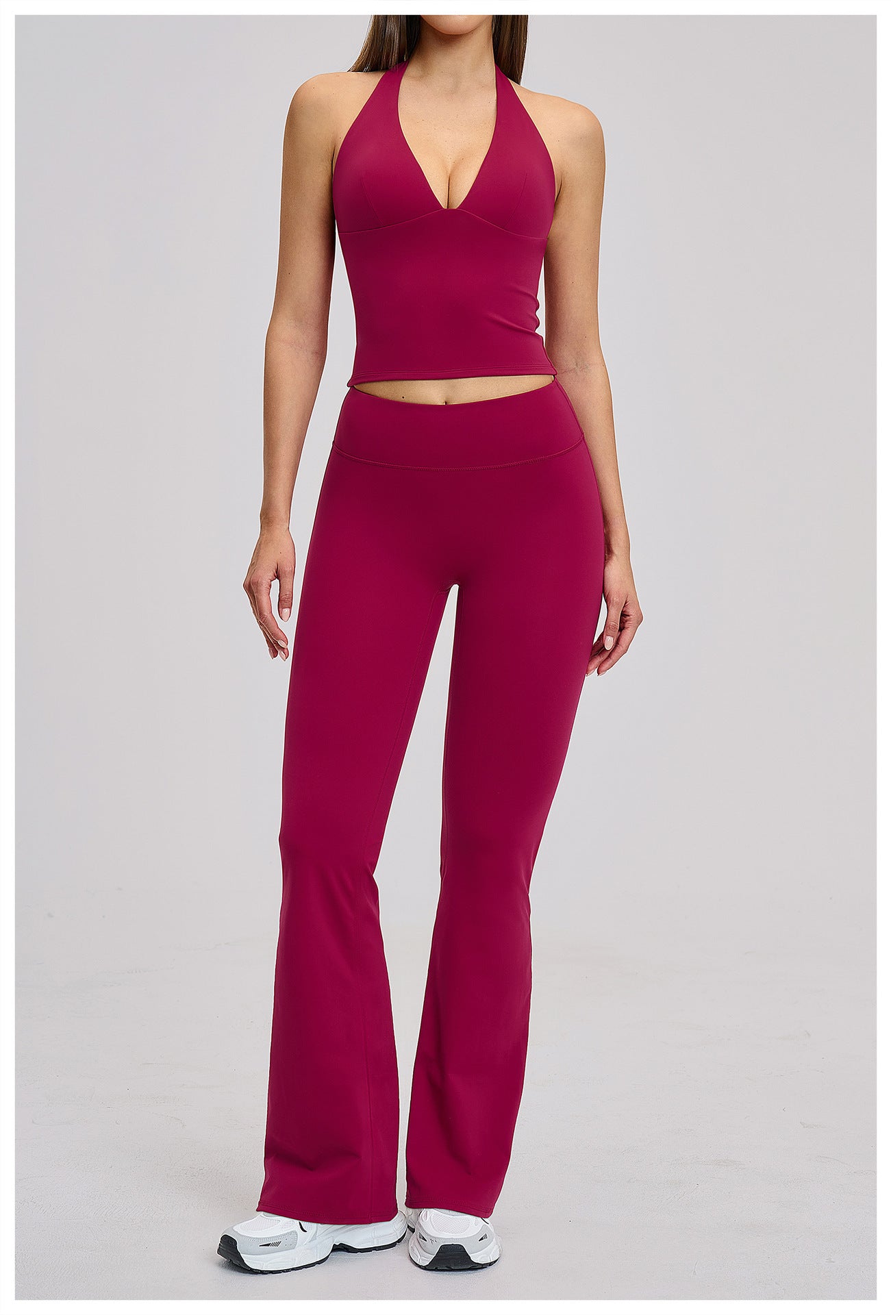 03/2026 Brushed Micro-flare Yoga Set, European and American Style Sports Running Fitness Set, Halter Neck Yoga Suit 4201