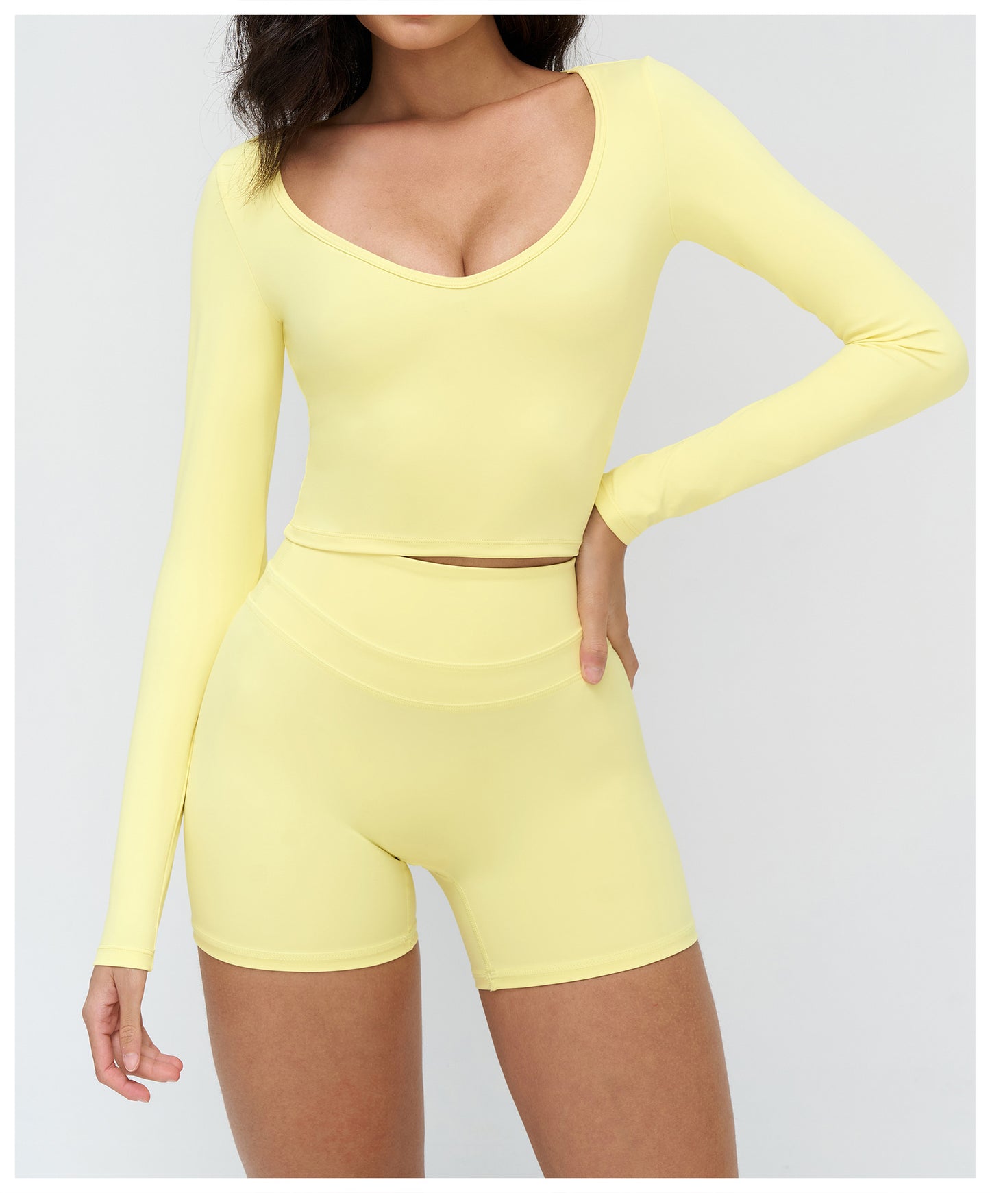 12/2025 Brushed yoga long-sleeved V-neck T-shirt, tight casual yoga wear, outdoor running and fitness sport top 3109 -