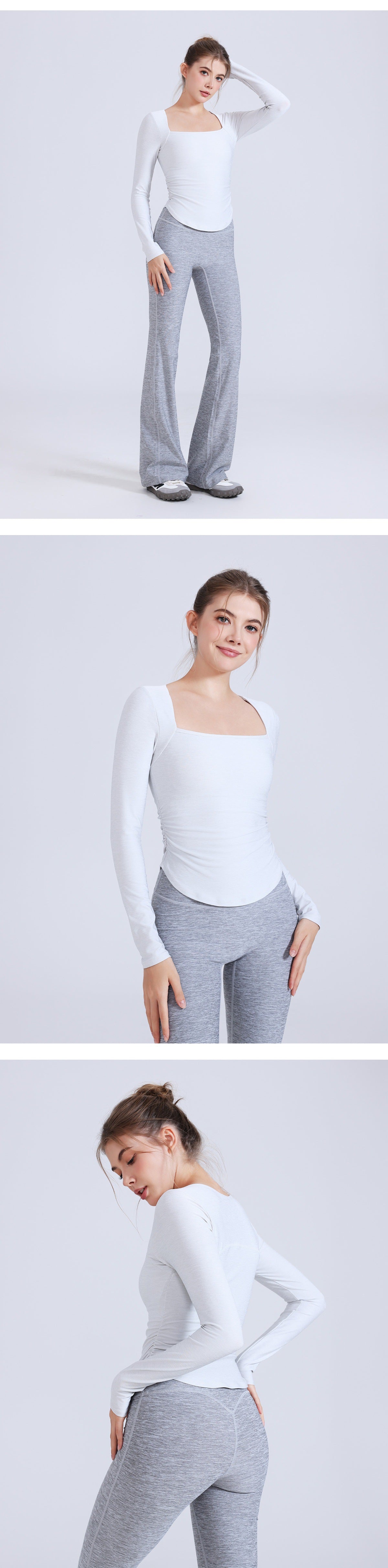 11/2025 Snowflake yarn faux two-piece sports T-shirt, women's long-sleeved yoga wear with padded bra, mesh top, quick-drying and slimming fitness wear.