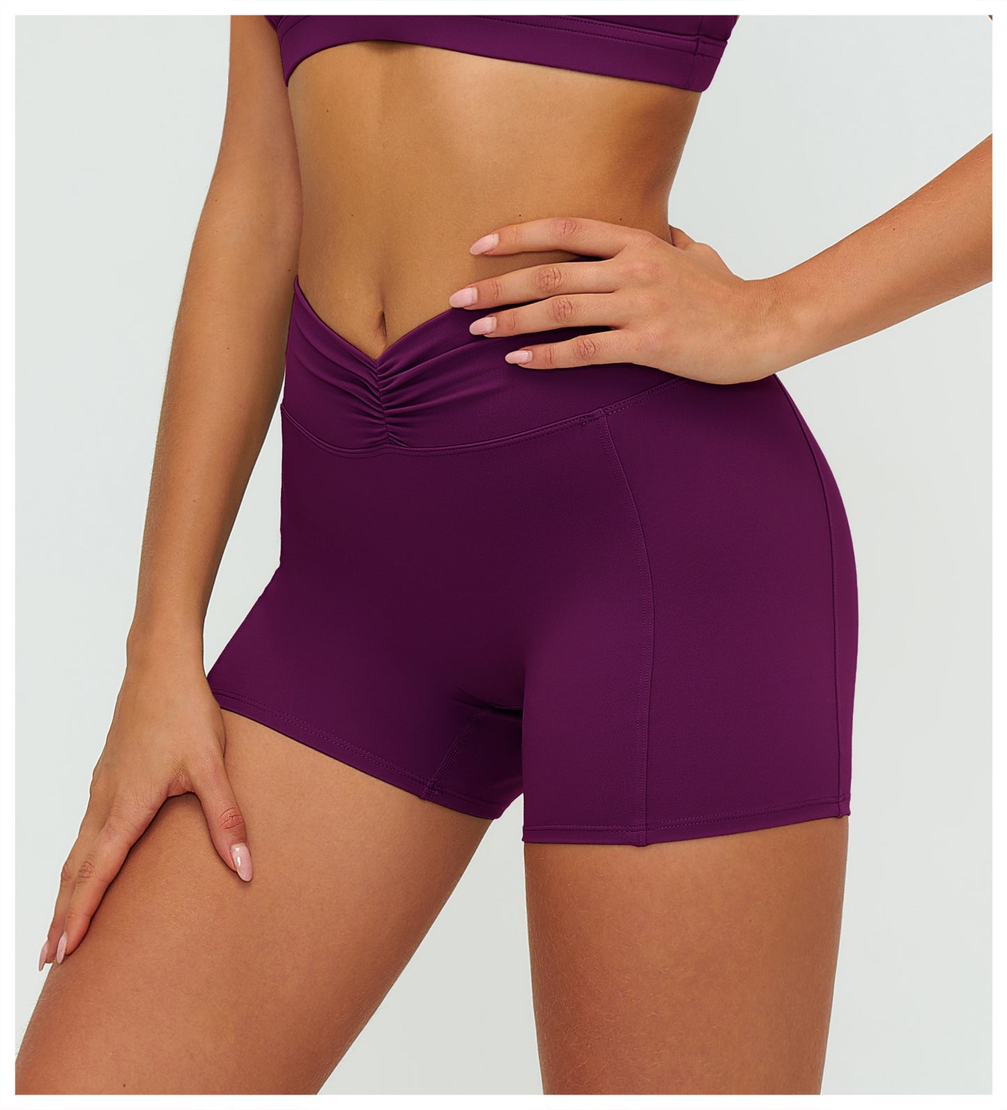 12/2025 Women's high-waisted, brushed yoga shorts with pleats and hip-lifting design, perfect for outdoor running and sports (style number 9313).