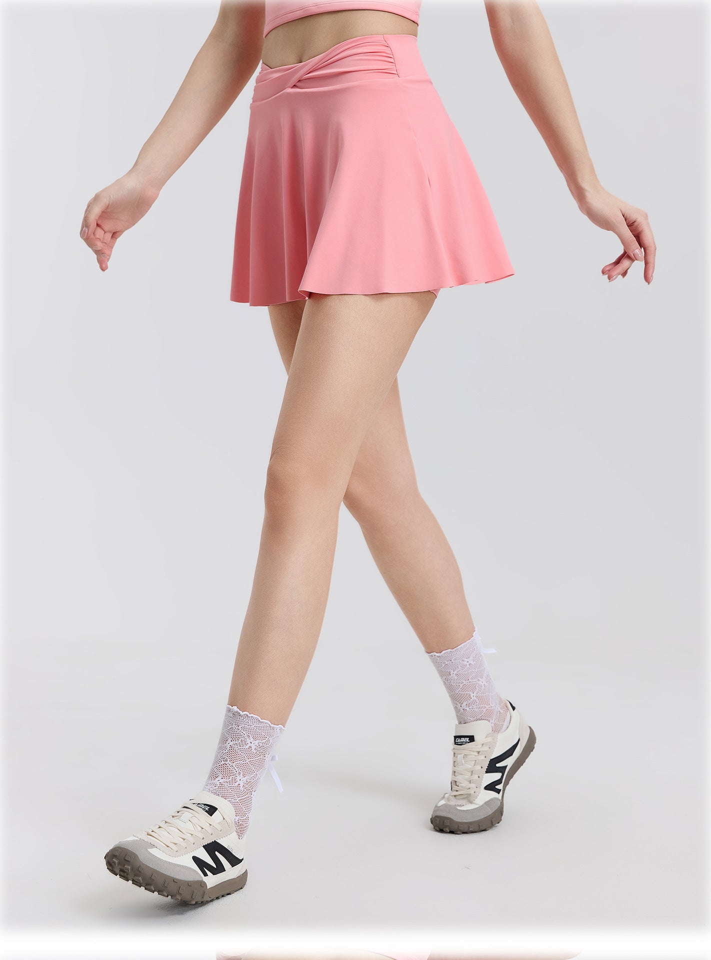 03/2026 High-waisted knotted running sports skirt, women's two-piece design, anti-exposure tennis skirt, fitness pants, yoga skirt
