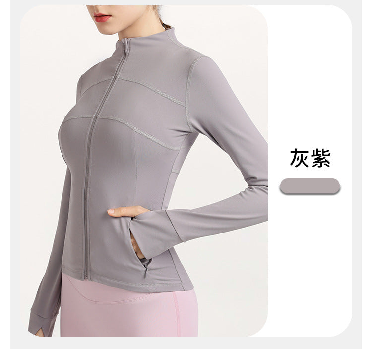 2023.08 Yoga clothing stand-up collar cardigan zipper sports jacket women's tight-fitting running quick-drying long-sleeved fitness clothing jacket jacket autumn