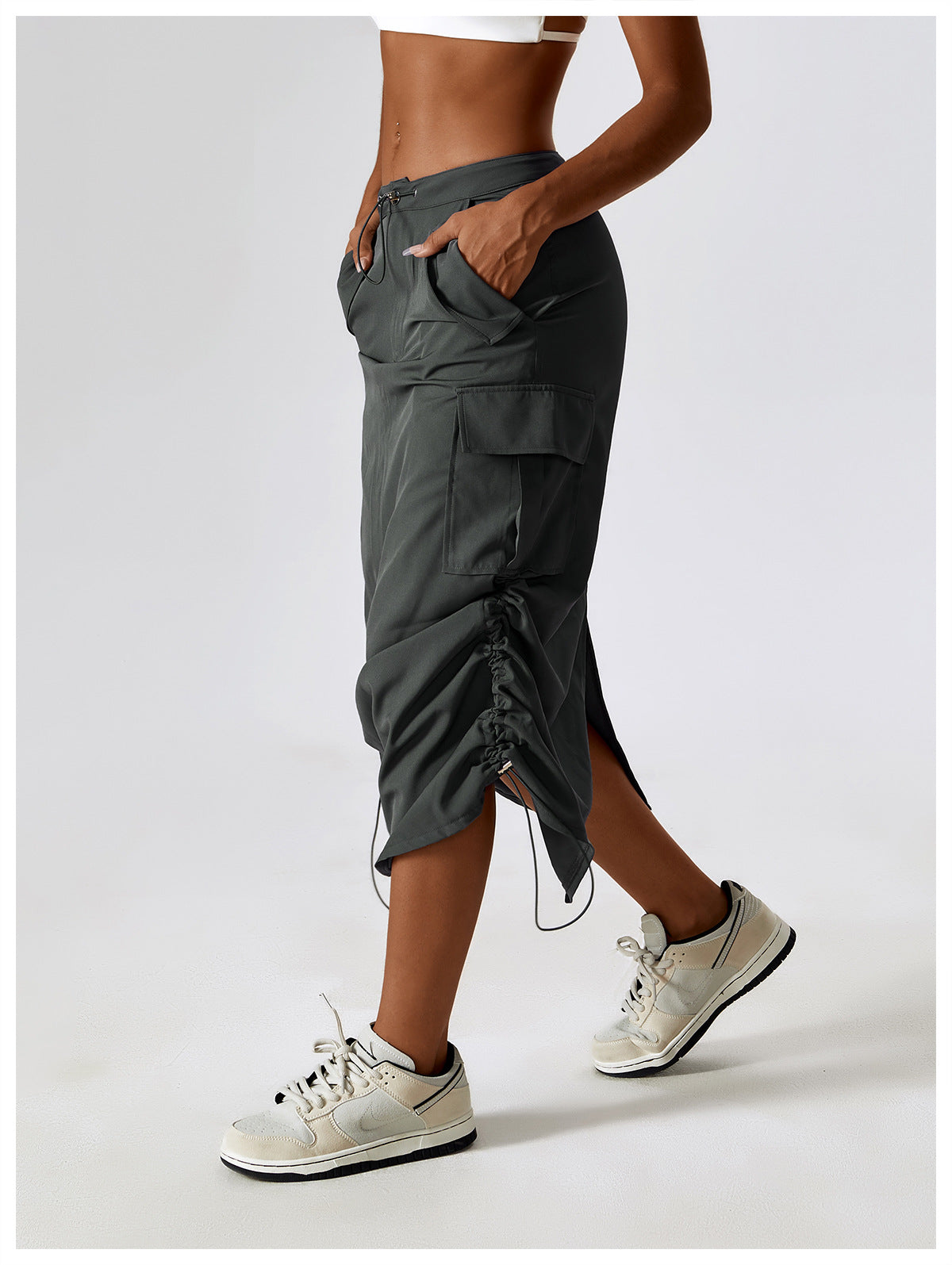 23.07 retro tooling skirt waist sports casual skirt mid-length all-match tooling pocket skirt 8336