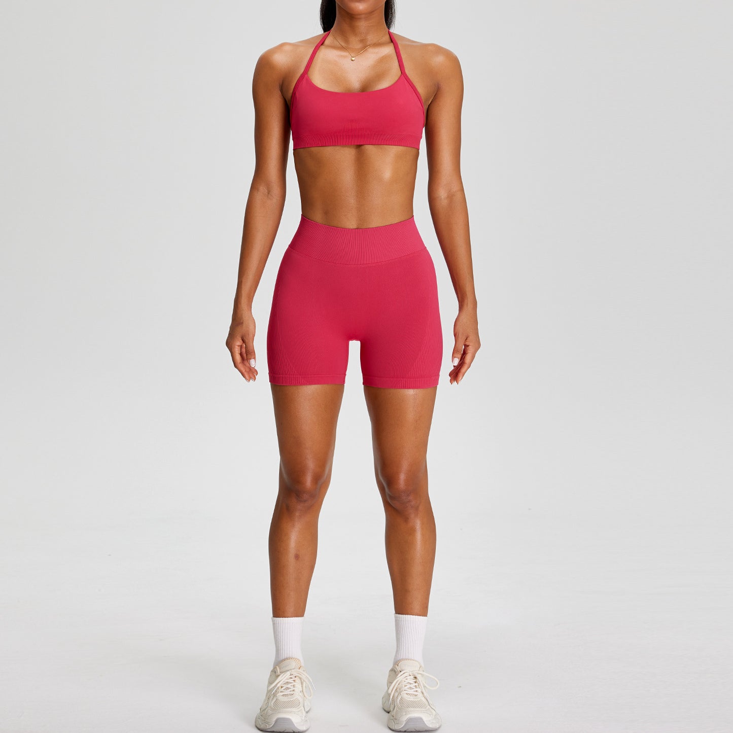 03/2026 New European and American style seamless halter neck bra for women with adjustable shoulder straps, sports bra, push-up and shockproof, fitness wear, yoga wear