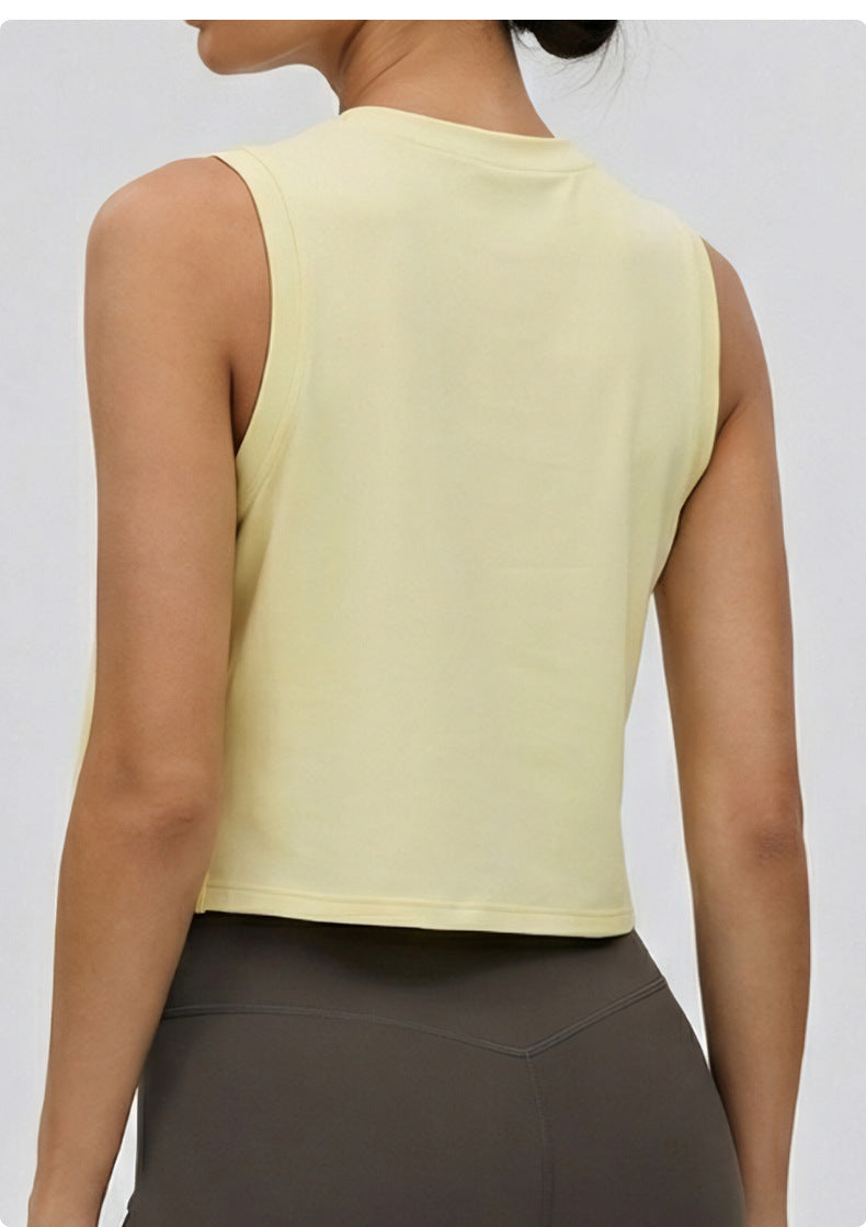 03/2026 fouregg Sleeveless yoga vest for women, cropped, loose-fitting, lightweight, breathable, casual yoga wear.